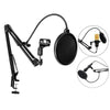 Tabletop Microphone Stand Holder Bracket with 2 Layer Pop Filter Wind Screen