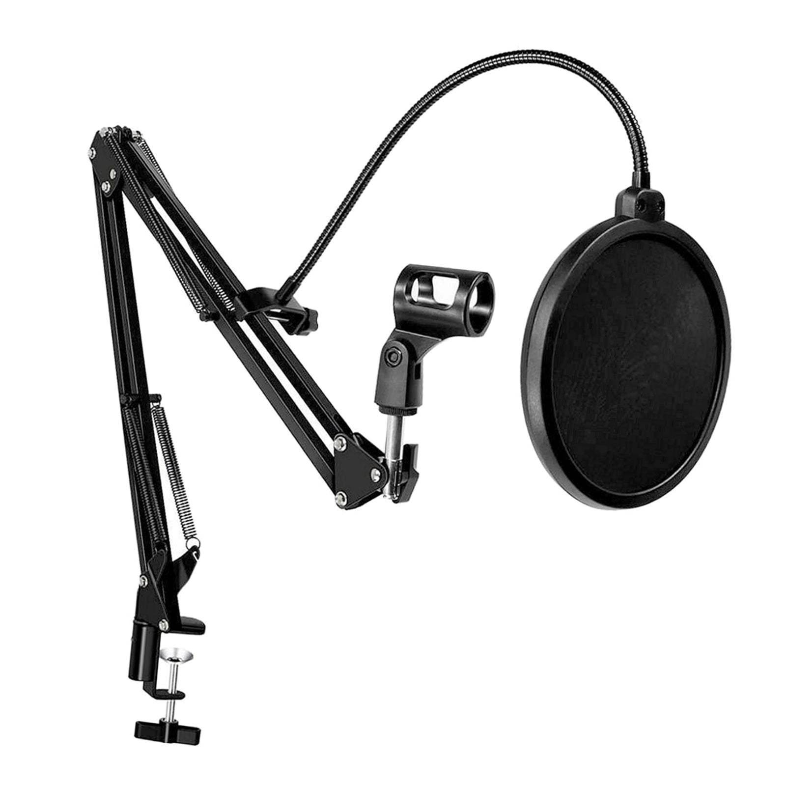 Tabletop Microphone Stand Holder Bracket with 2 Layer Pop Filter Wind Screen