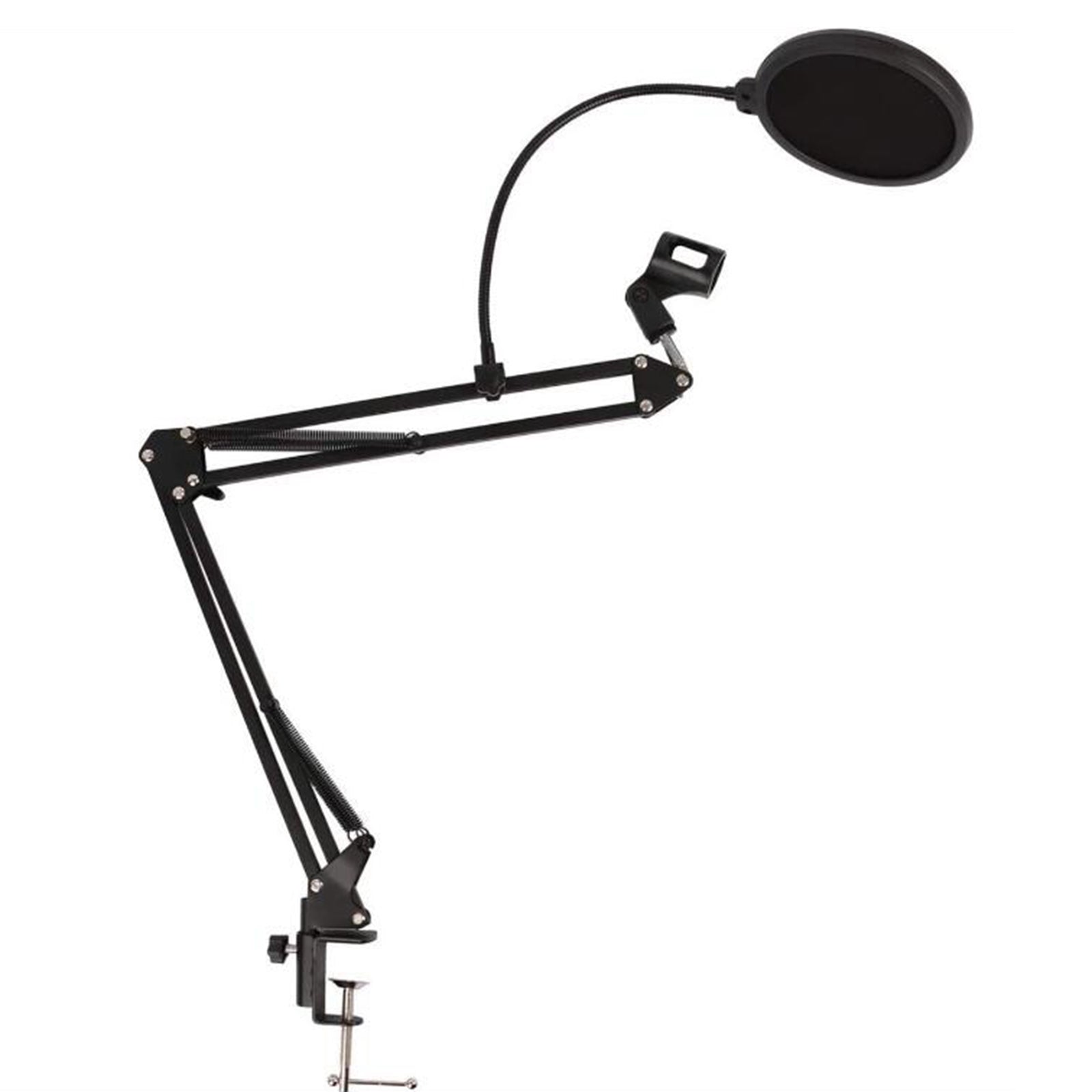 Tabletop Microphone Stand Holder Bracket with 2 Layer Pop Filter Wind Screen