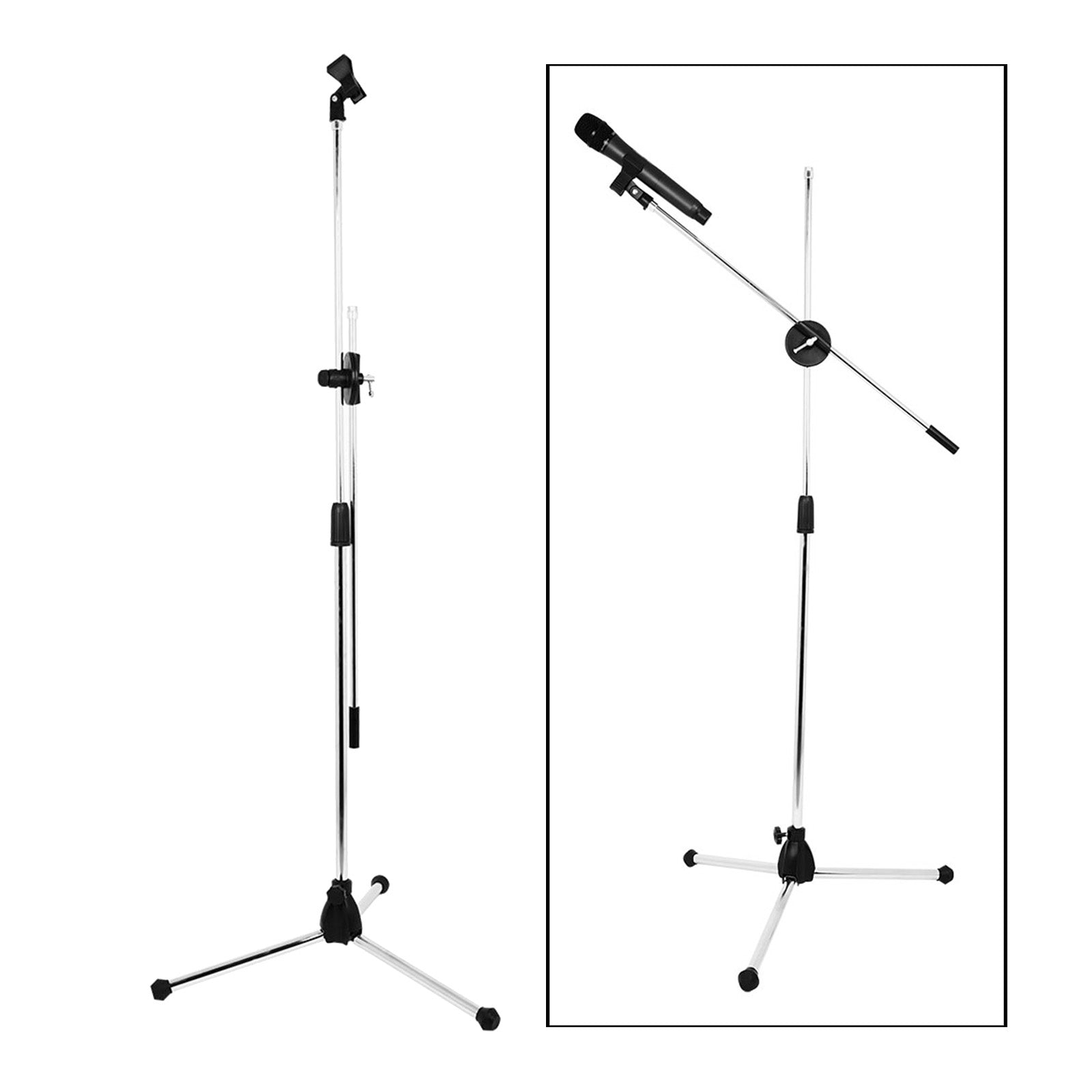 Professional Telescopic Microphone Stand Stage Mic Tripod Holder 2 Mic Clip