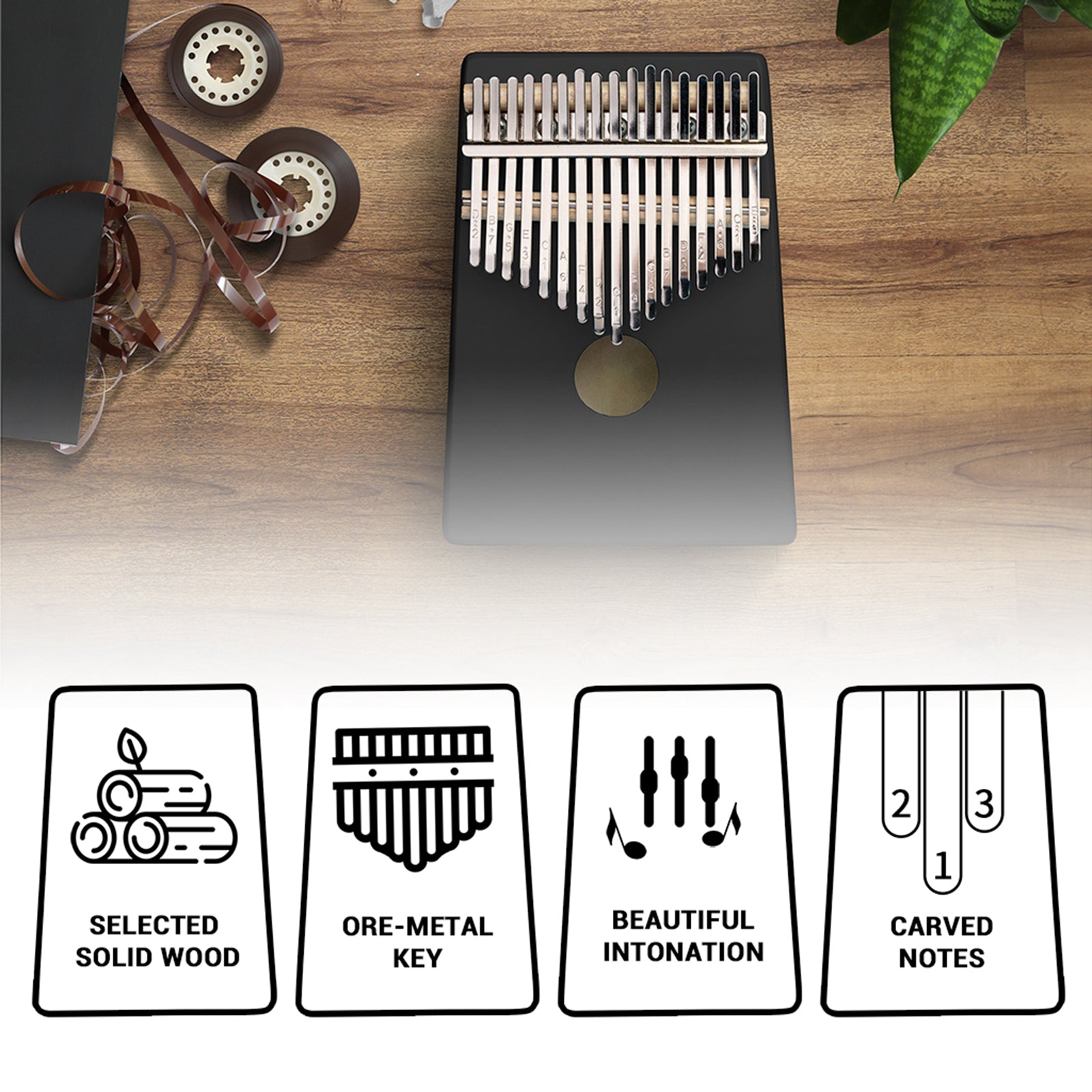 Kalimba 17 Key Thumb Piano Maple African Mbira with Tune Hammer Set Musical