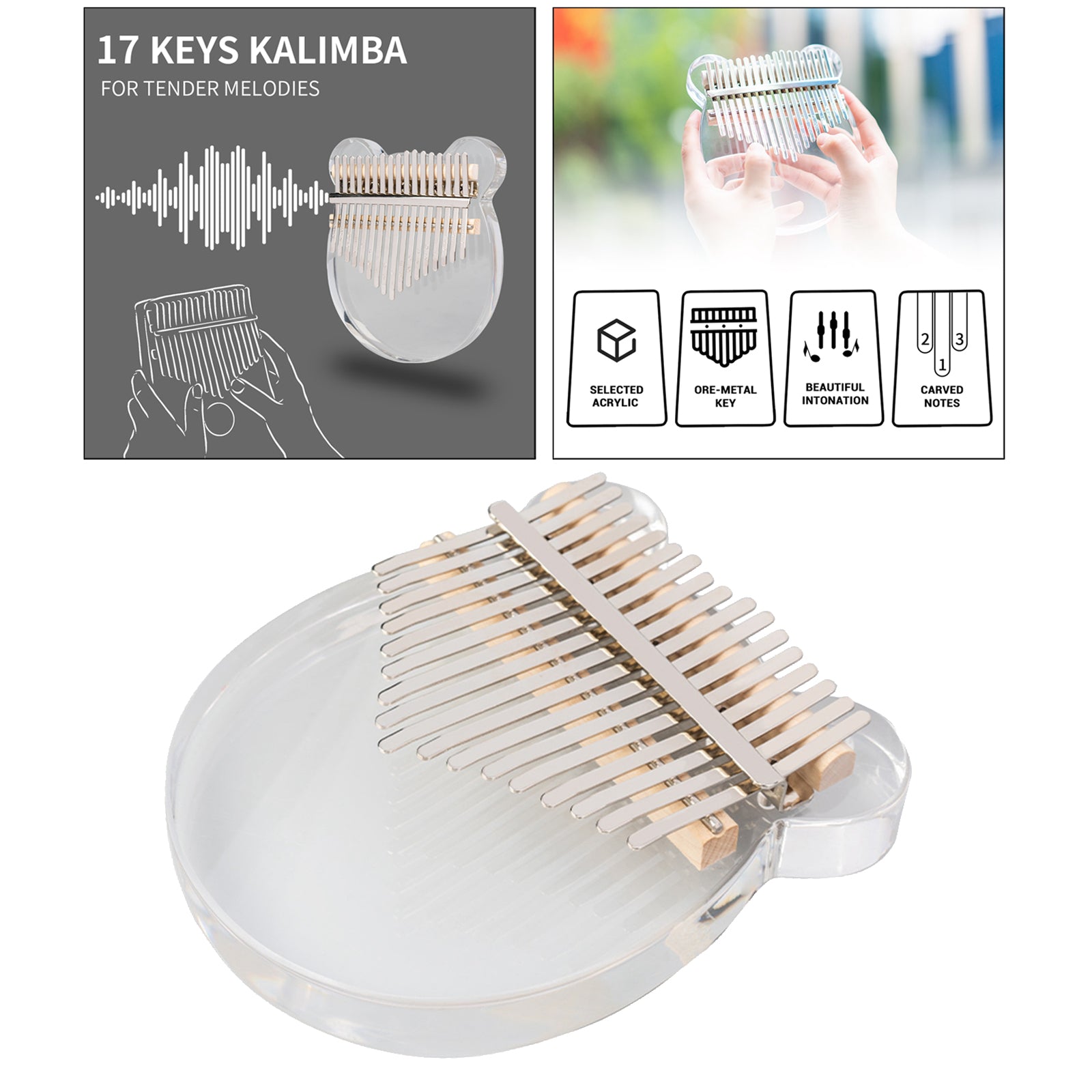 Kalimba Acrylic 17 Keys Transparent Thumb Piano