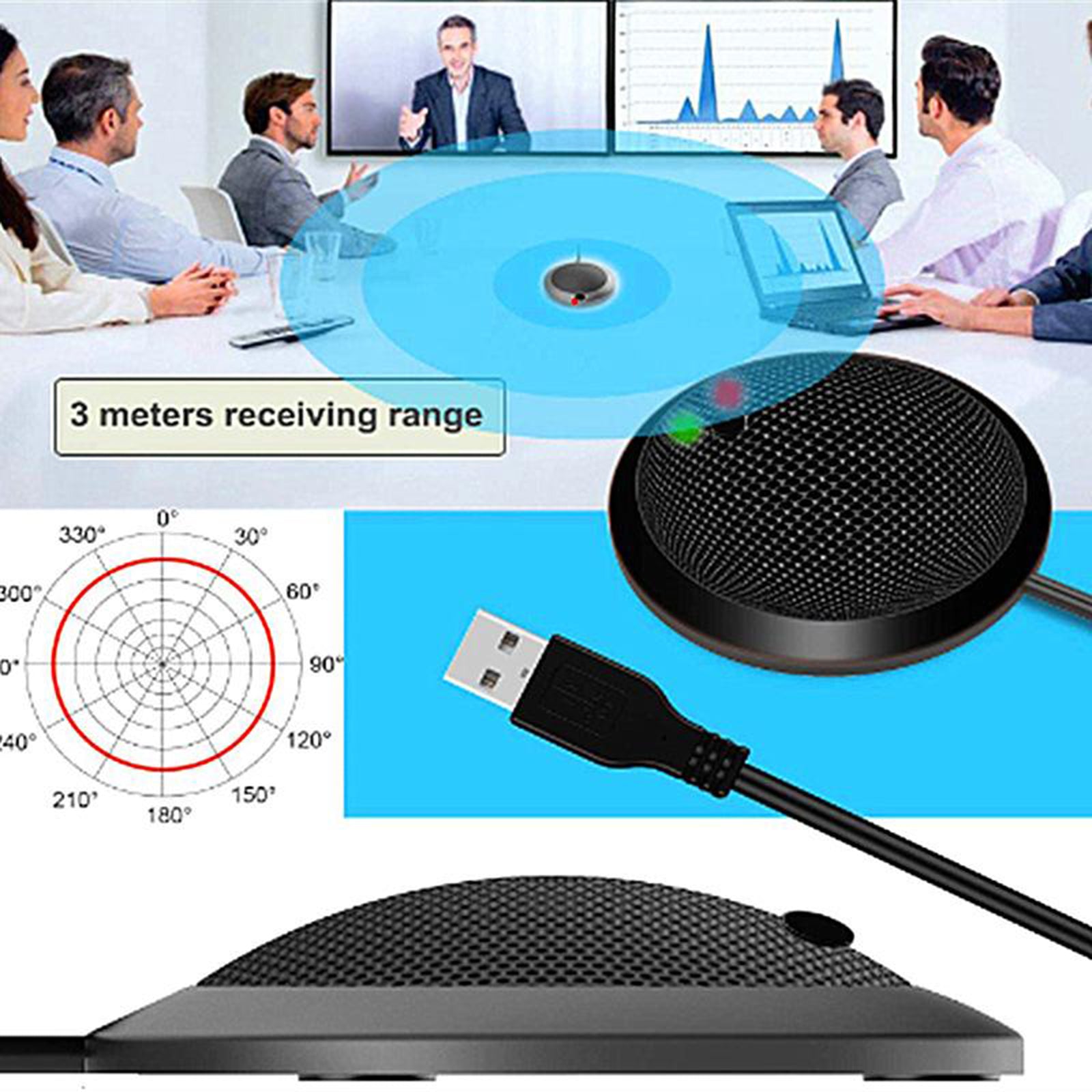 USB 360 Pickup Microphone Conference Speech Mic For Desktop Computer Laptop