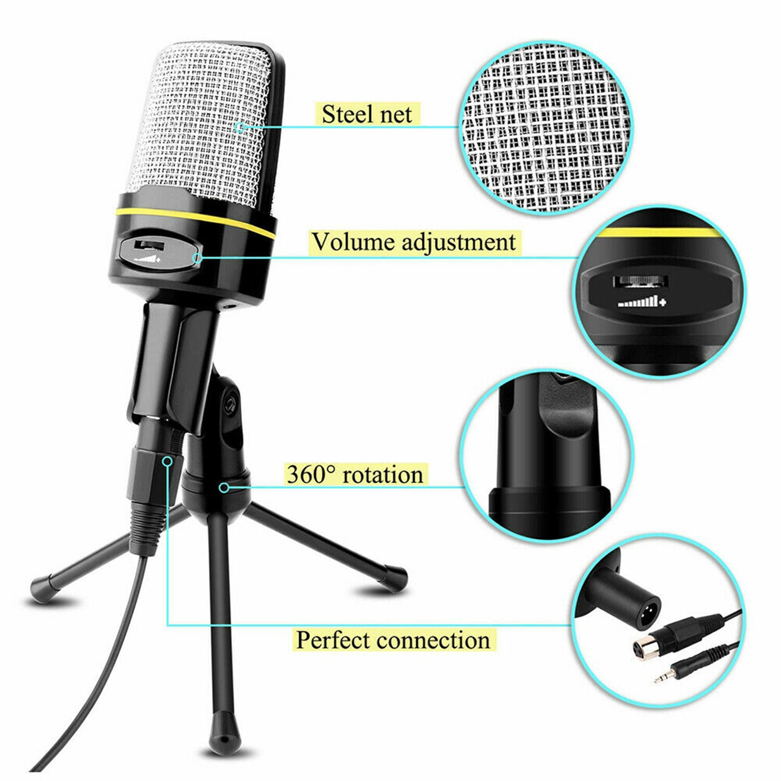 Professional Audio Condenser Microphone Mic Studio Recording with Tripod