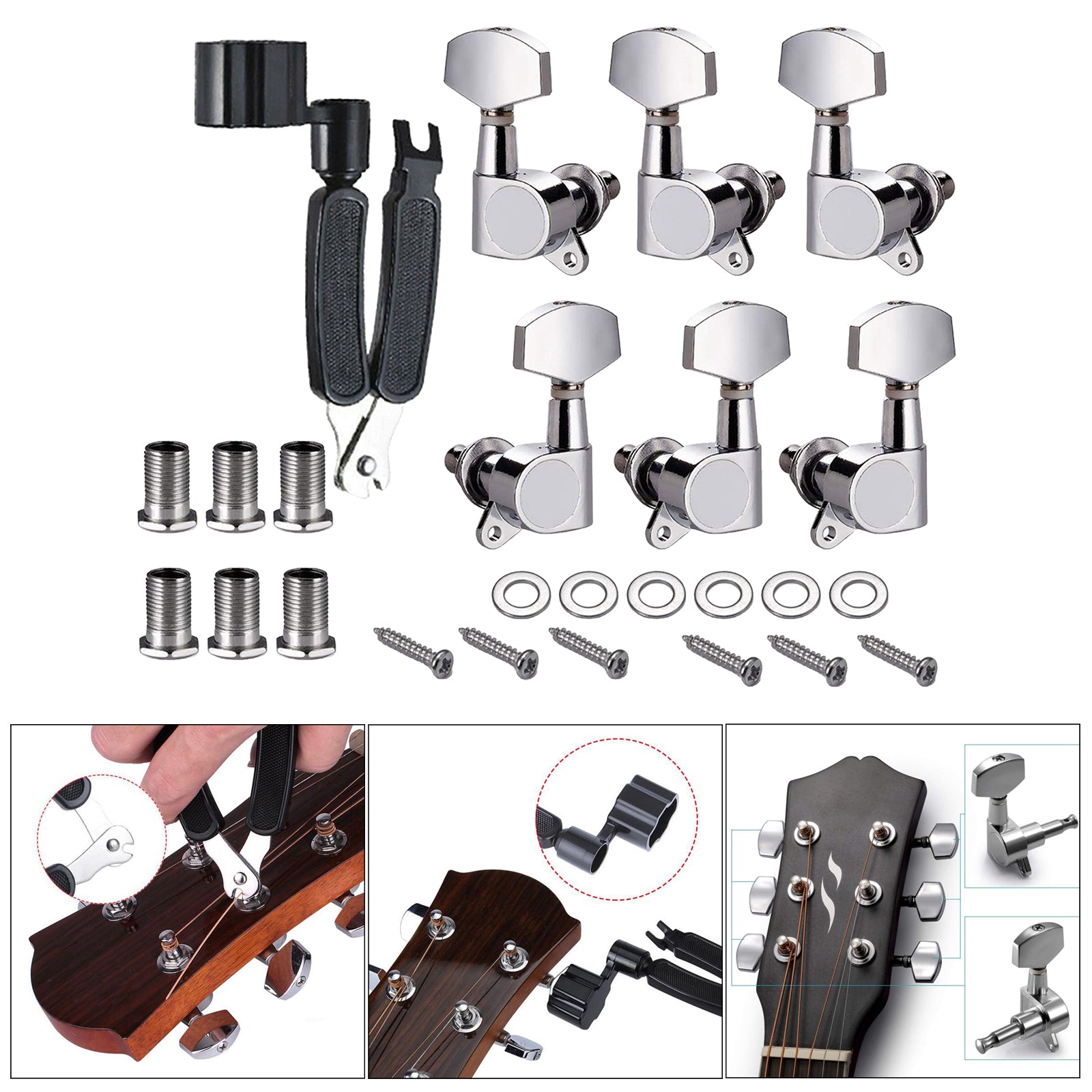 6Pcs Guitar Tuners Machine Heads 3 Left 3 Right for Electric/Acoustic Guitar