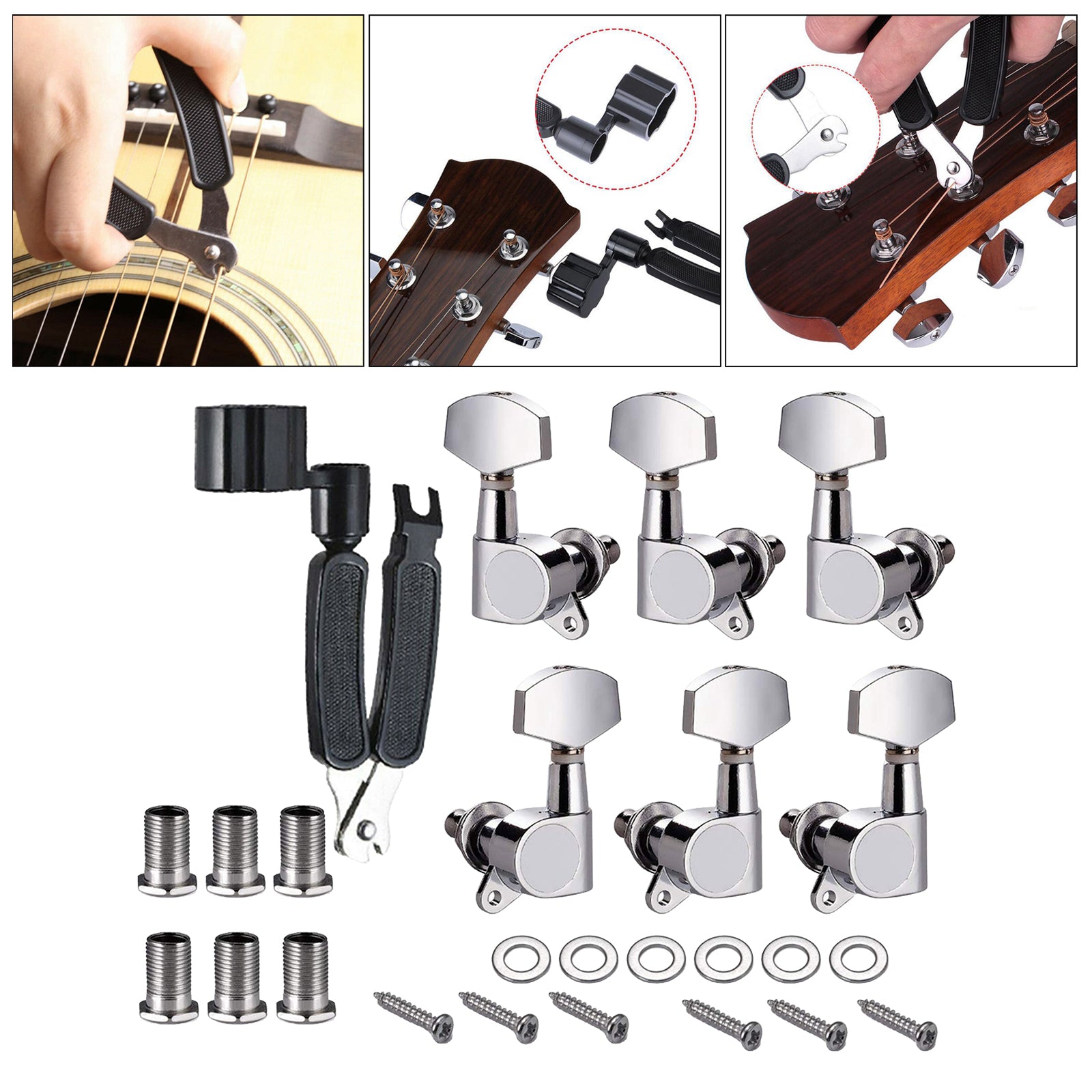 6Pcs Guitar Tuners Machine Heads 3 Left 3 Right for Electric/Acoustic Guitar