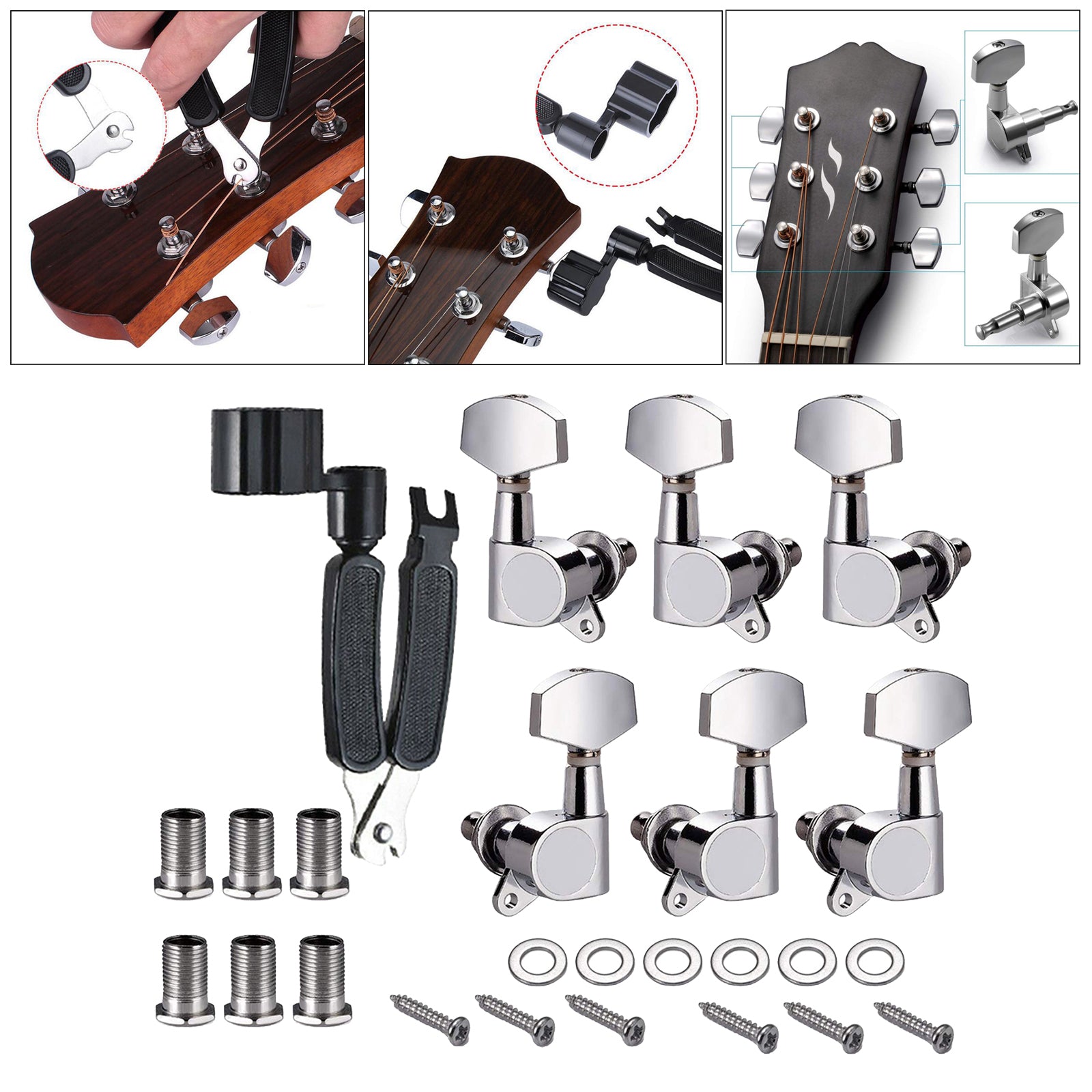 6Pcs Guitar Tuners Machine Heads 3 Left 3 Right for Electric/Acoustic Guitar