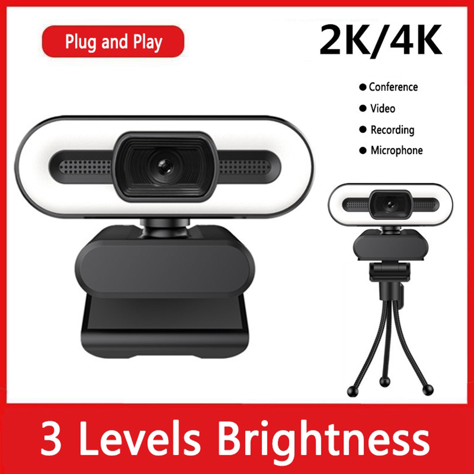 Full HD Fill Light Web Cam with Microphone Streaming Camera 4K 5MP