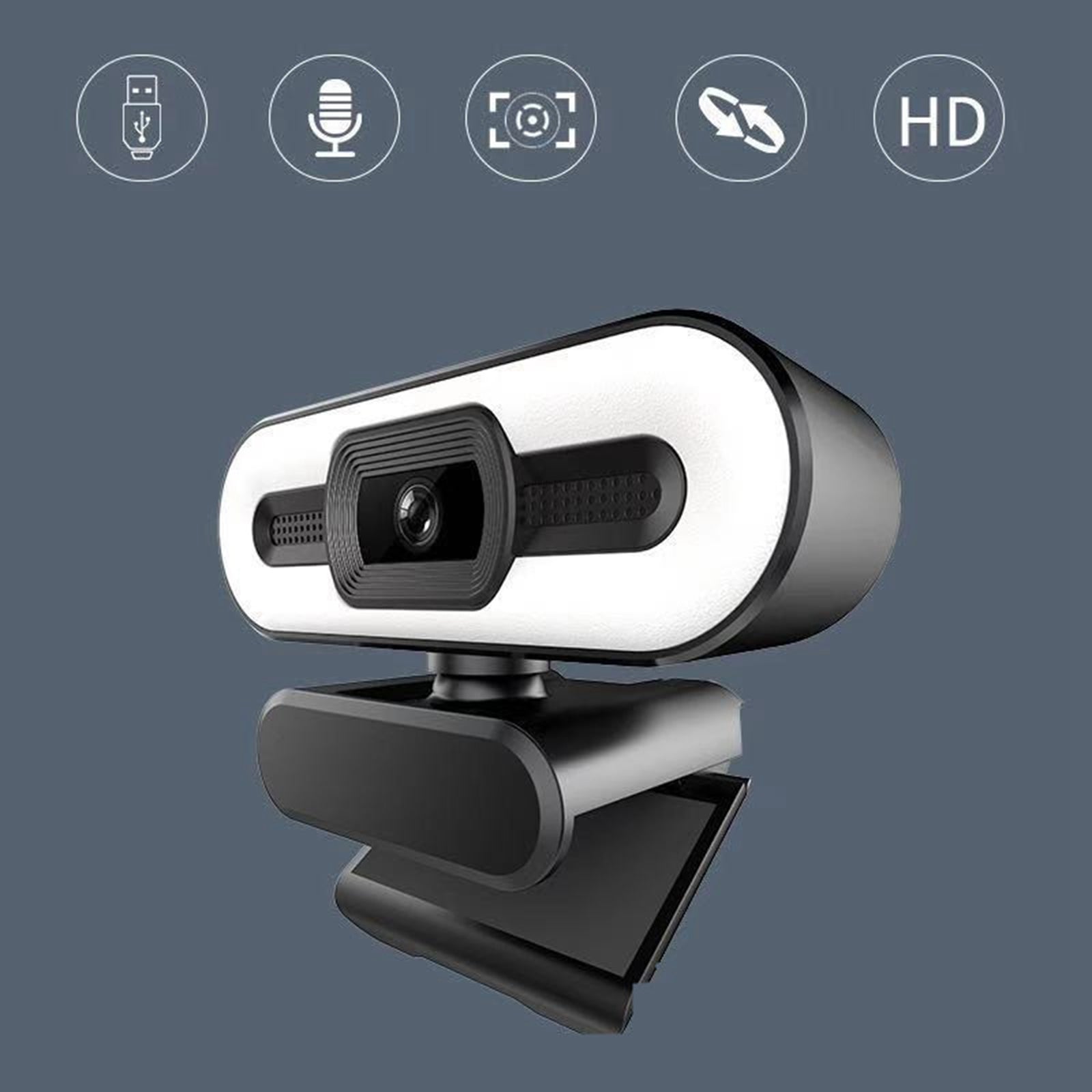 Full HD Fill Light Web Cam with Microphone Streaming Camera 4K 5MP