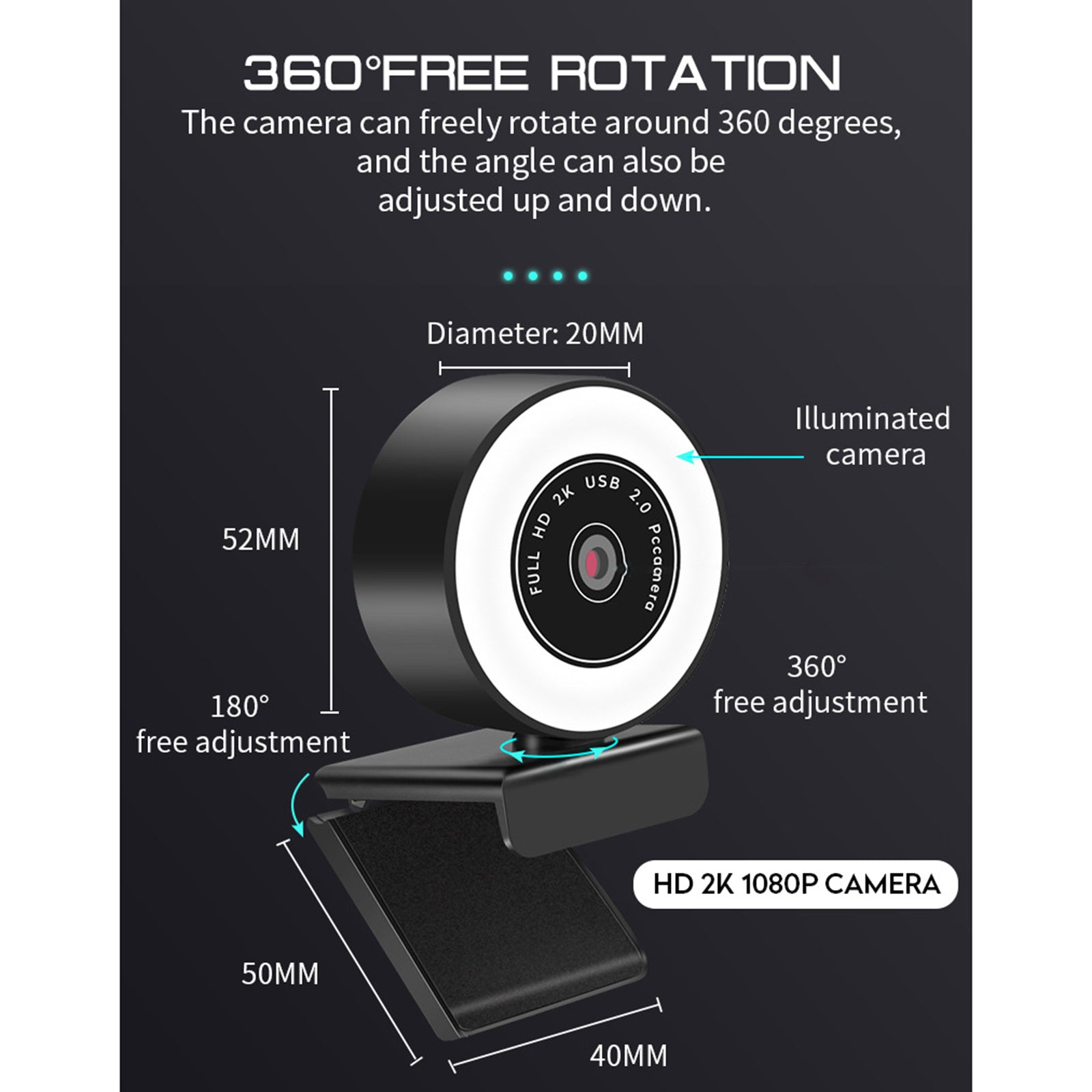 Mini 1080P/2K/5MP Webcam with Ring Fill Light and Mic  5MP Auto Focus