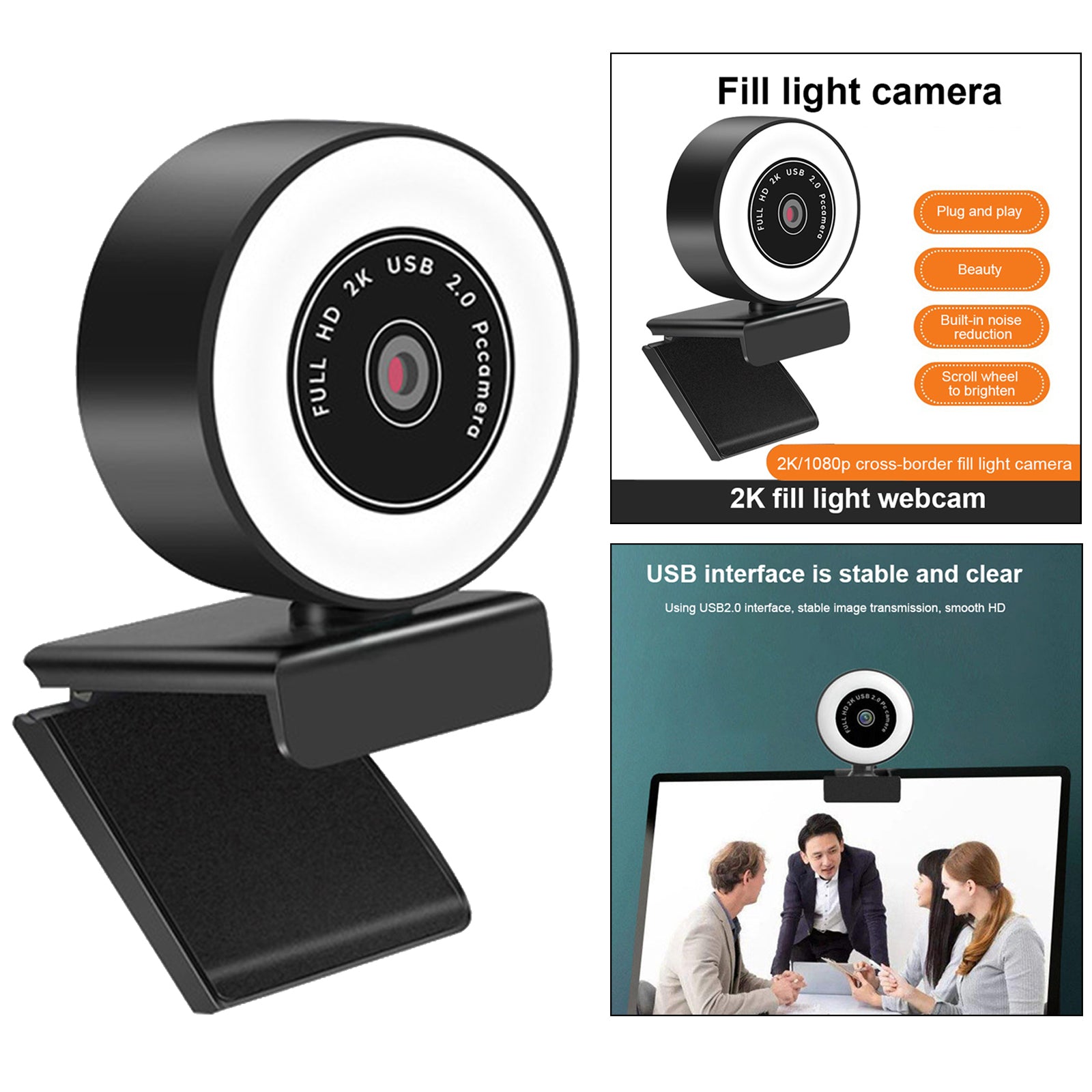 Mini 1080P/2K/5MP Webcam with Ring Fill Light and Mic  5MP Auto Focus