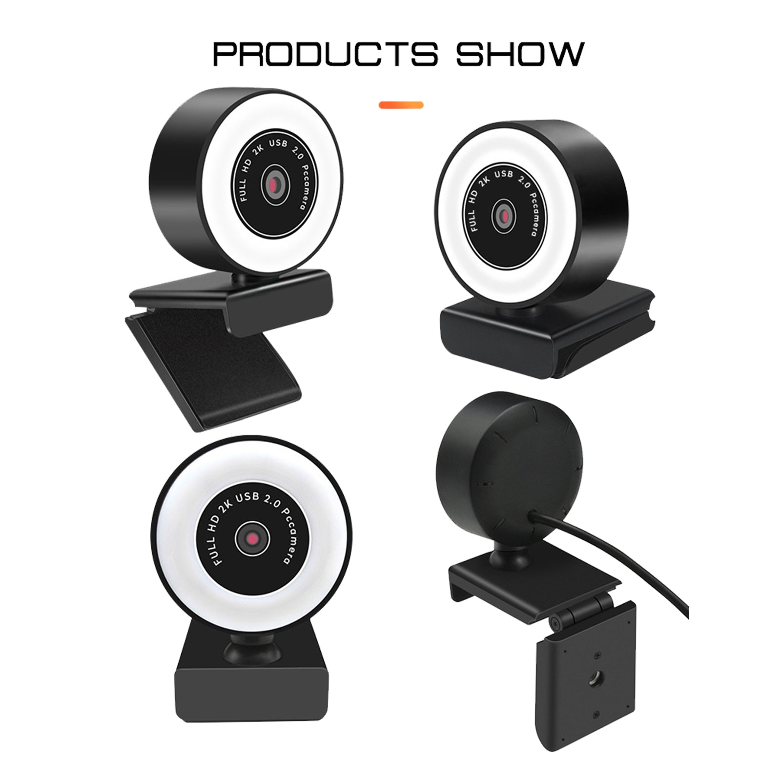 Mini 1080P/2K/5MP Webcam with Ring Fill Light and Mic  5MP Auto Focus