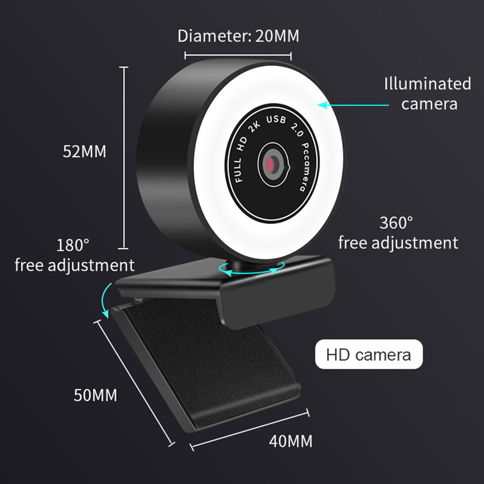 Mini 1080P/2K/5MP Webcam with Ring Fill Light and Mic  5MP Auto Focus