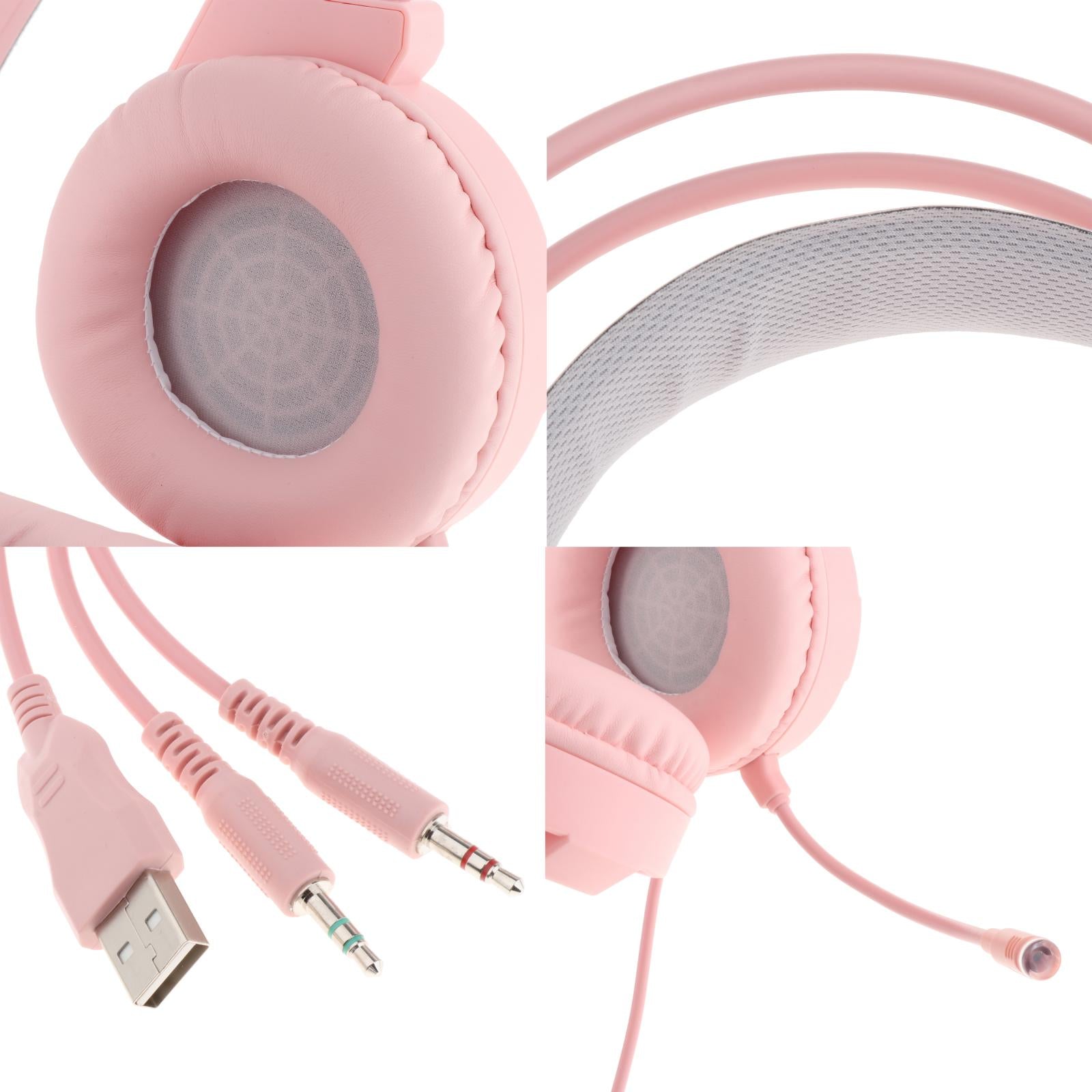 Over Ear Gaming Headset Headphones for Gamer Double 3.5mm Interface Pink