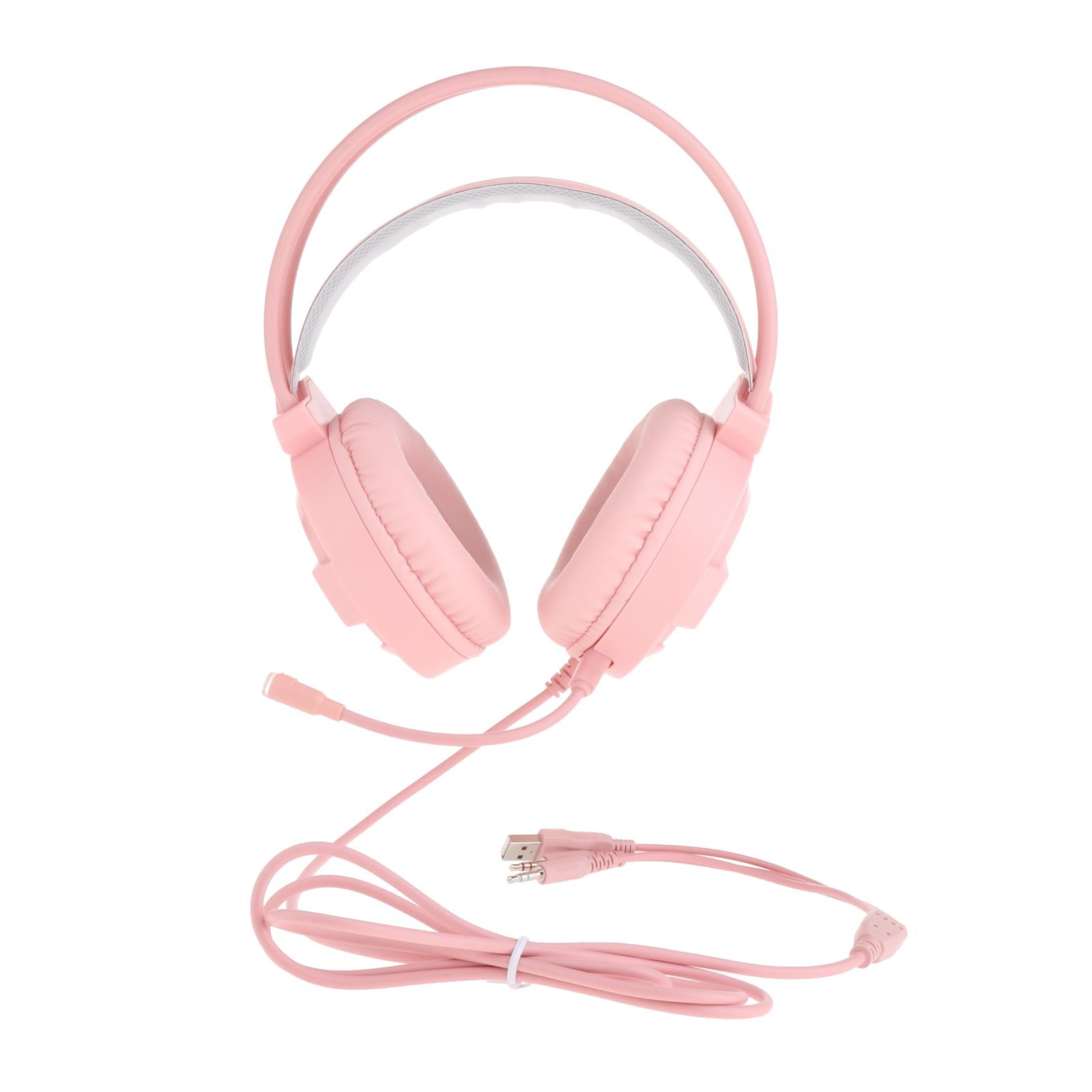 Over Ear Gaming Headset Headphones for Gamer Double 3.5mm Interface Pink