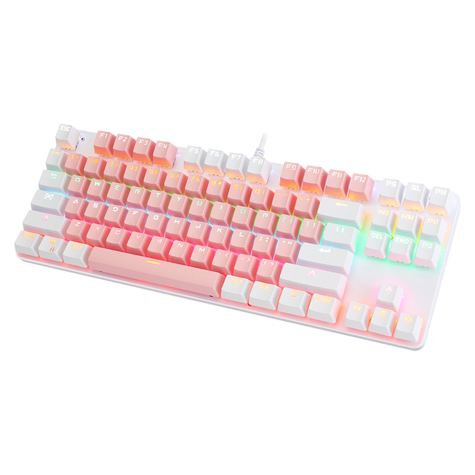 Computer Desktop Wired Gaming Keyboard 87 Keys Layout for Work Pink+White