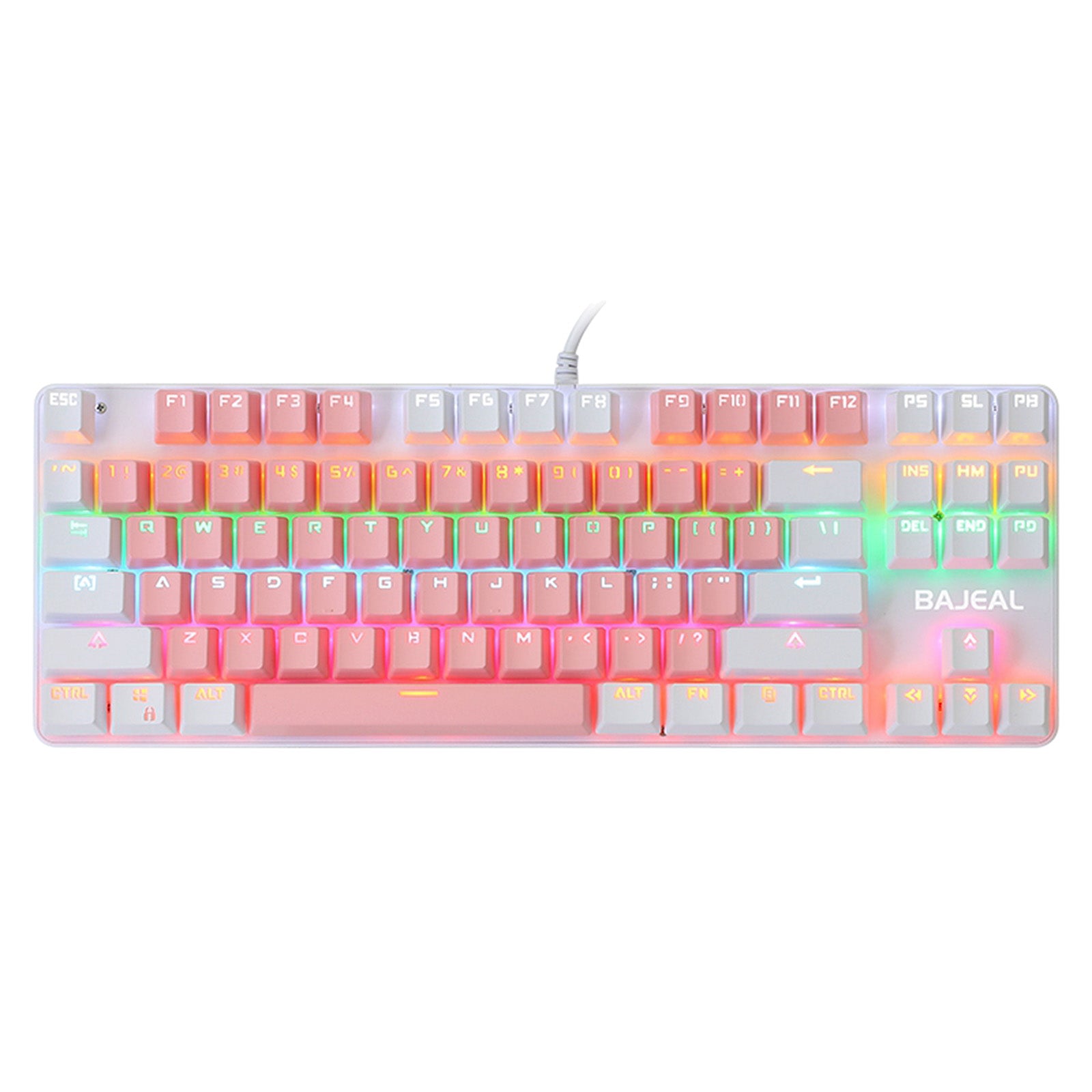 Computer Desktop Wired Gaming Keyboard 87 Keys Layout for Work Pink+White