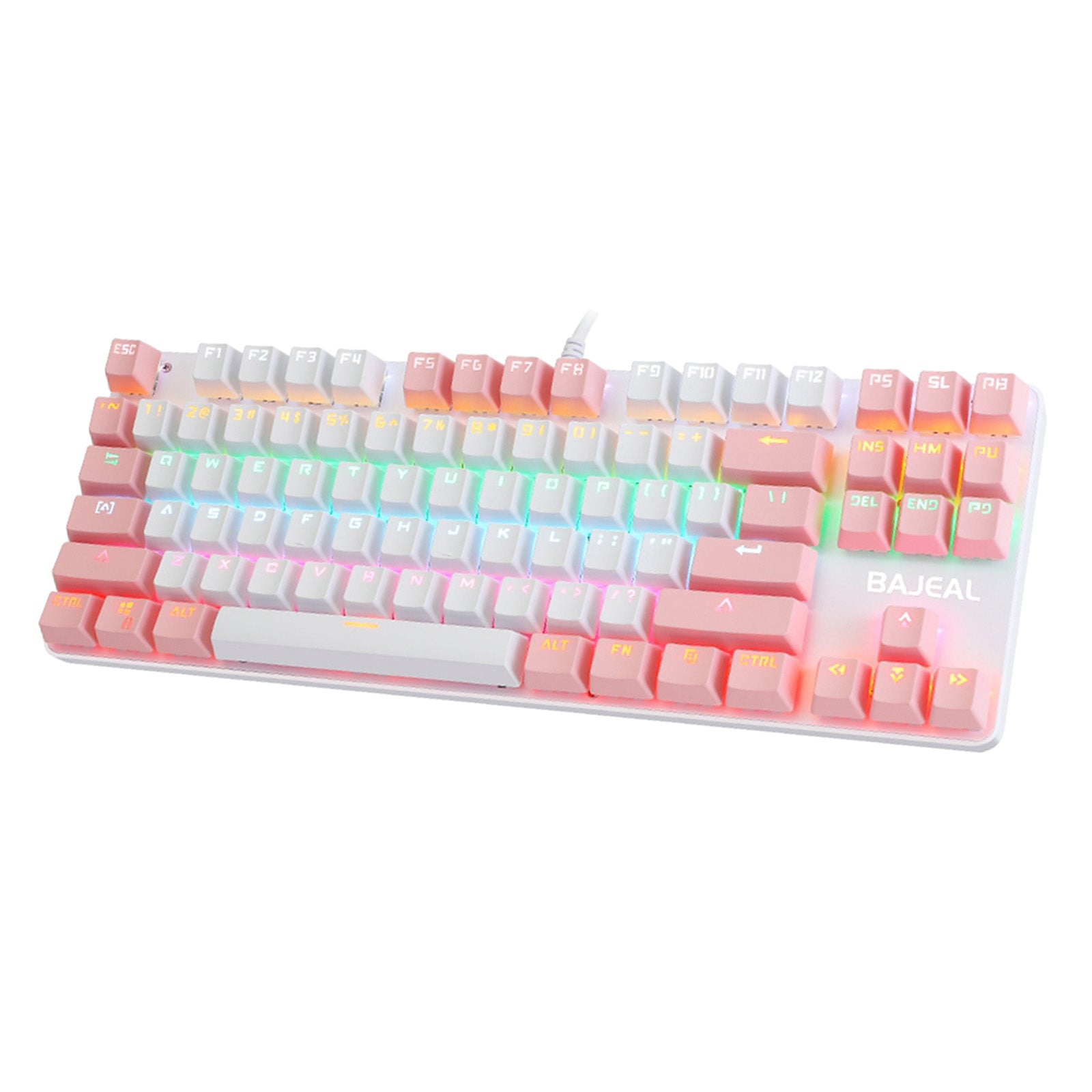 Computer Desktop Wired Gaming Keyboard 87 Keys Layout for Work White+Pink