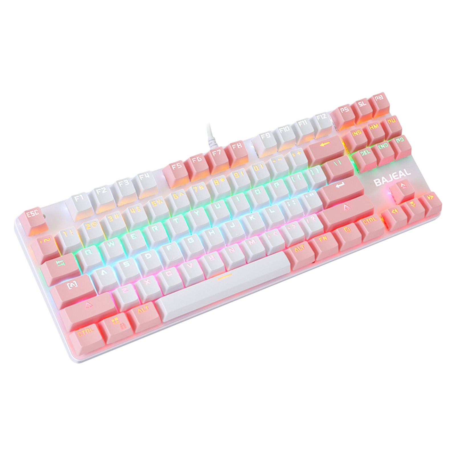 Computer Desktop Wired Gaming Keyboard 87 Keys Layout for Work White+Pink