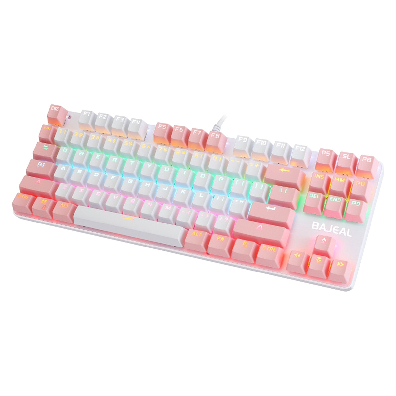 Computer Desktop Wired Gaming Keyboard 87 Keys Layout for Work White+Pink