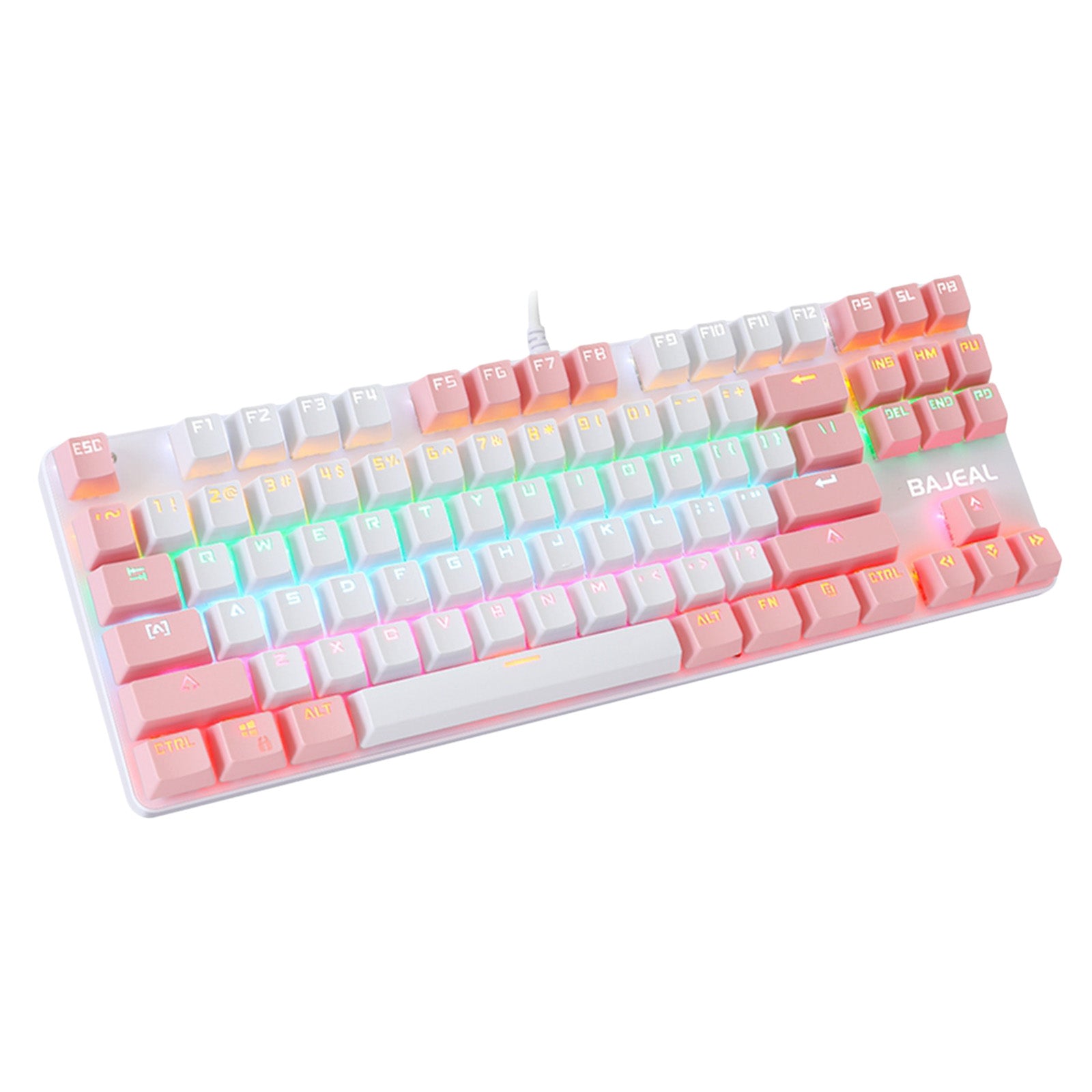 Computer Desktop Wired Gaming Keyboard 87 Keys Layout for Work White+Pink