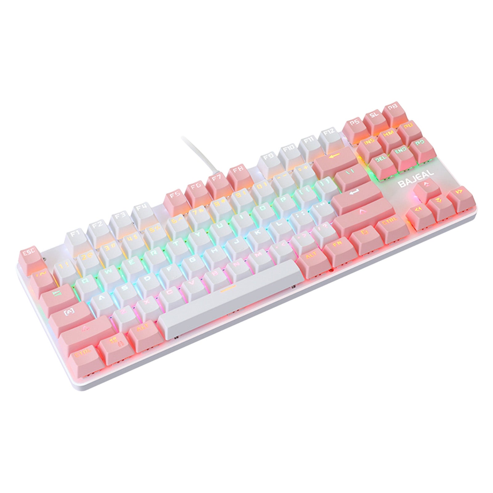 Computer Desktop Wired Gaming Keyboard 87 Keys Layout for Work White+Pink