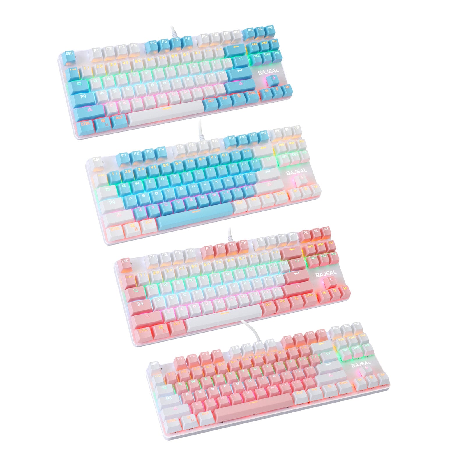 Computer Desktop Wired Gaming Keyboard 87 Keys Layout for Work White+Pink