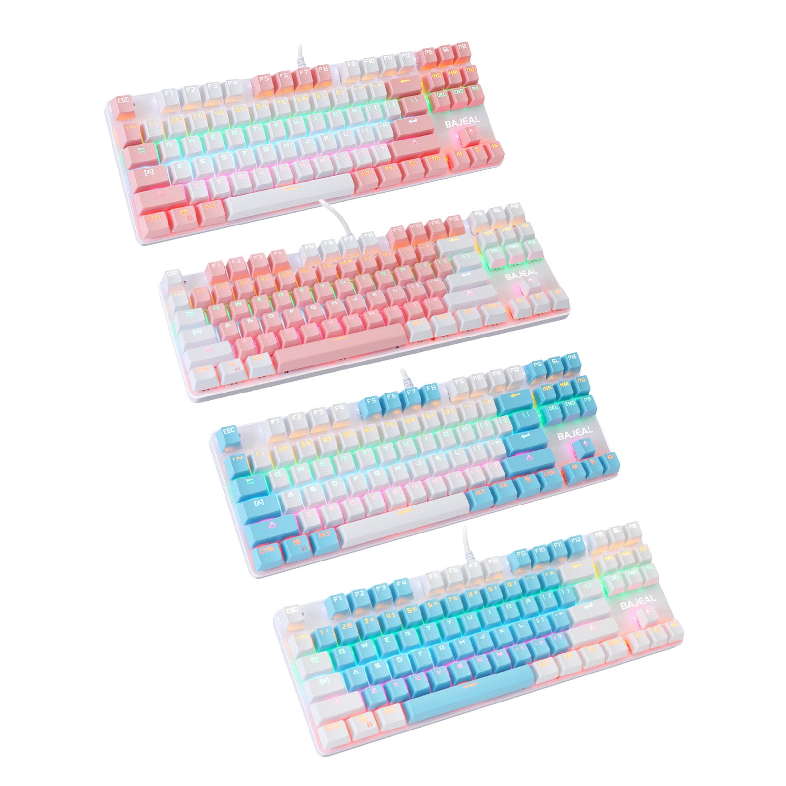 Computer Desktop Wired Gaming Keyboard 87 Keys Layout for Work White+Pink