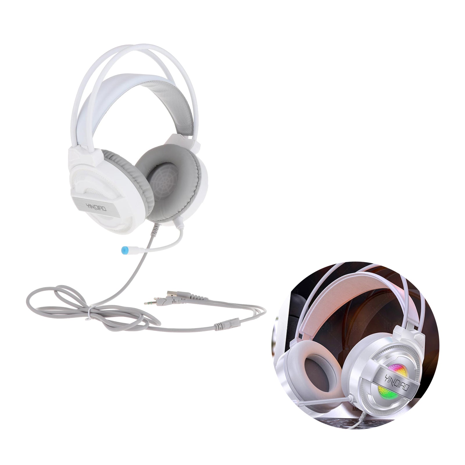 Professional Over Ear Gaming Headset Headphones Double 3.5mm Interface White