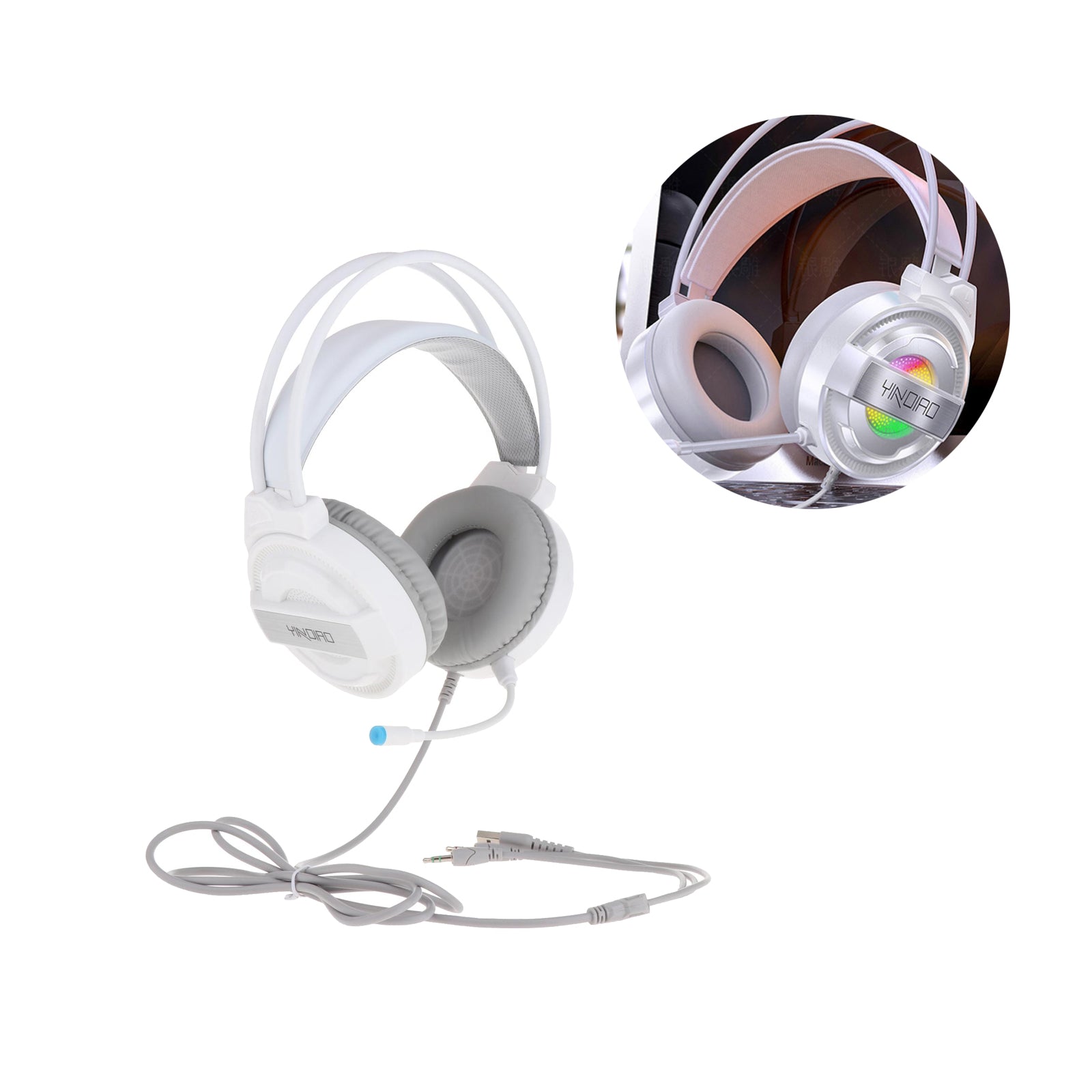 Professional Over Ear Gaming Headset Headphones Double 3.5mm Interface White