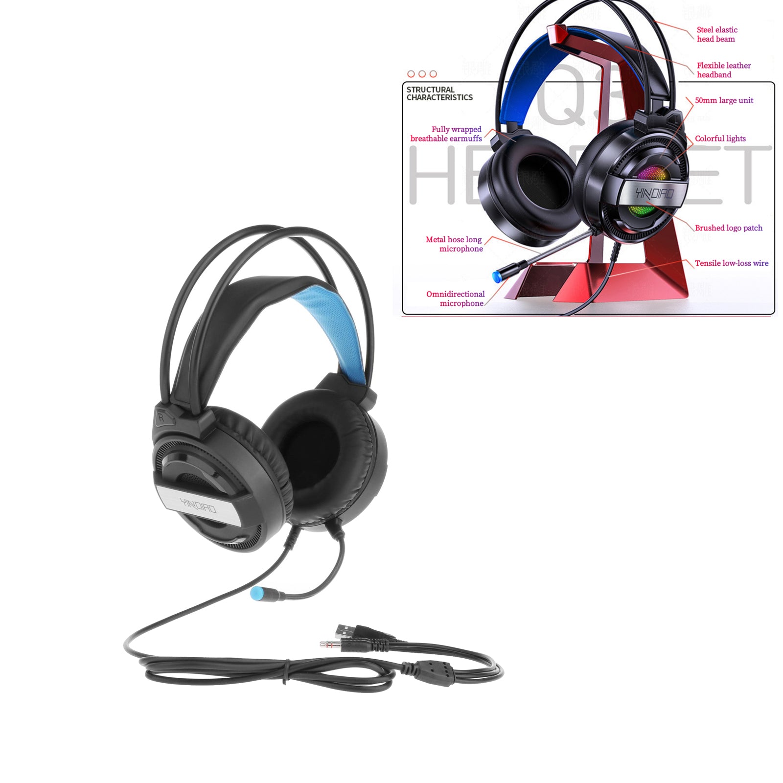 Professional Over Ear Gaming Headset Headphones Double 3.5mm Interface Black