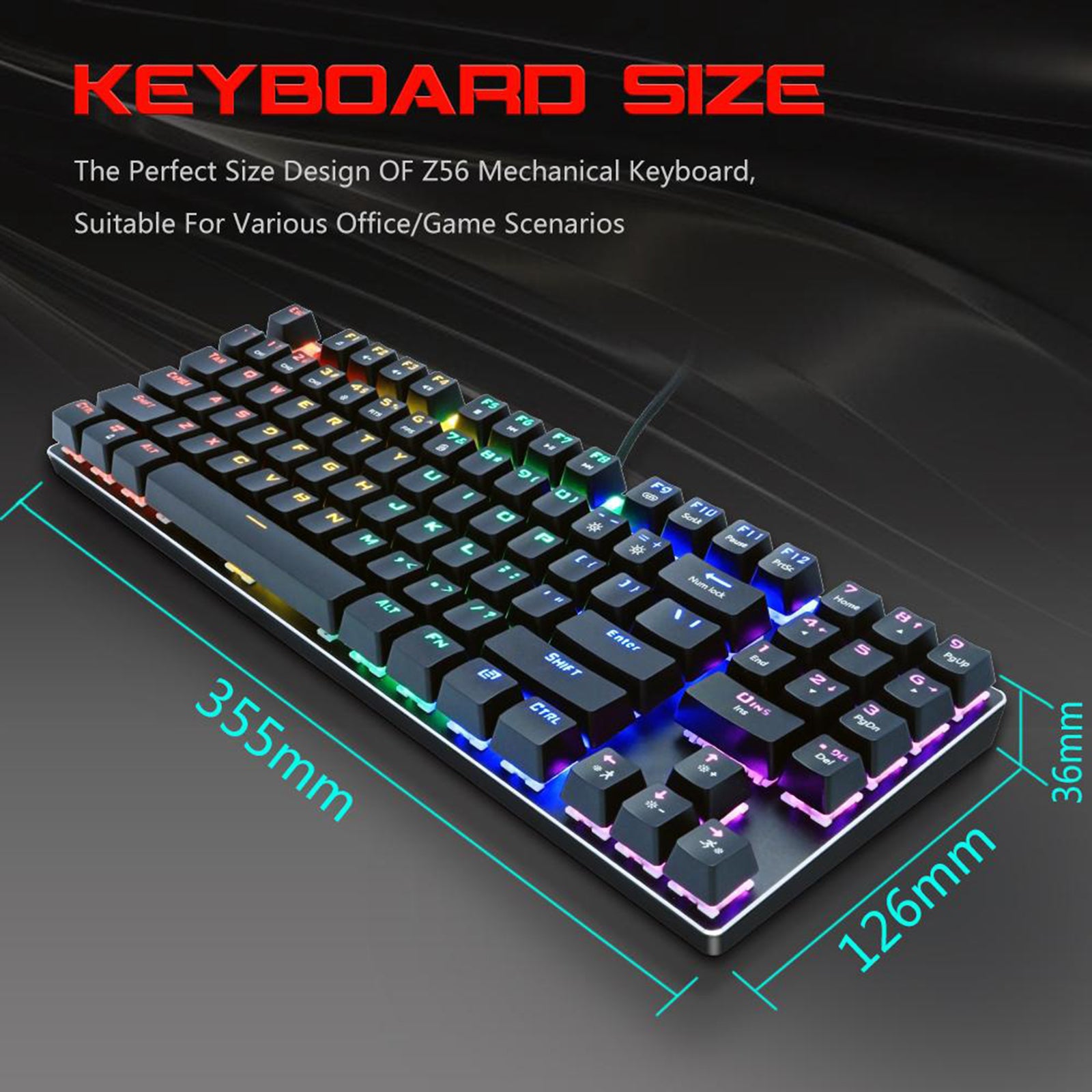 Mechanical Gaming Keyboard USB Wired 89 Keys Backlight Laptop Brown Switch