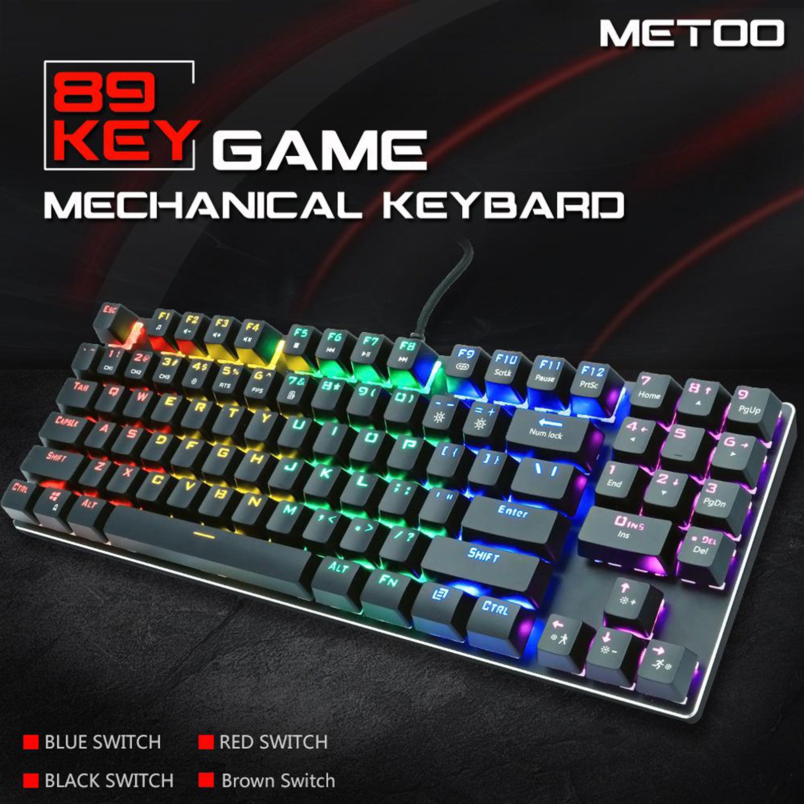 Mechanical Gaming Keyboard USB Wired 89 Keys Backlight Laptop Brown Switch