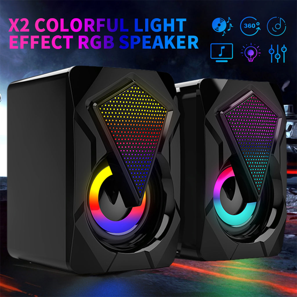 Computer Speakers 2* 3W Gaming PC Loud Speaker RGB with Enhanced Stereo Bass