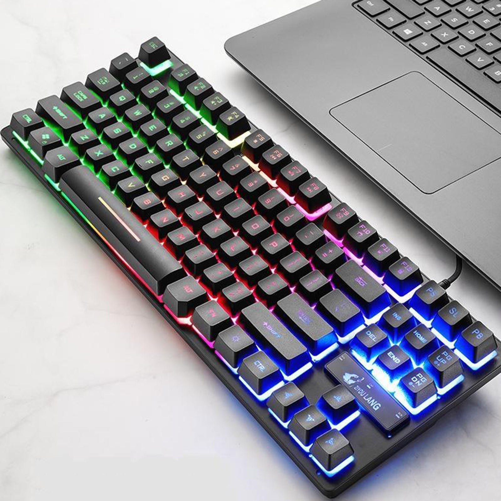 K16 87-Key USB Wired Gaming Keyboard Rainbow Backlight Keypads For PC Laptop