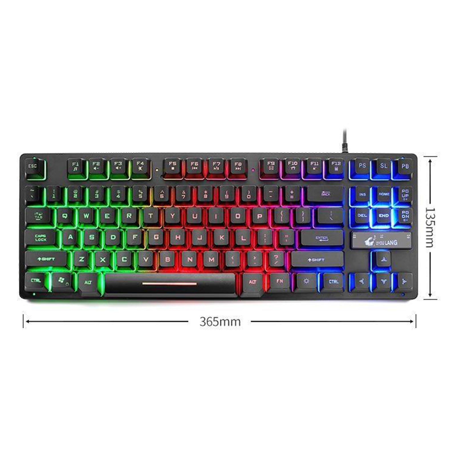 K16 87-Key USB Wired Gaming Keyboard Rainbow Backlight Keypads For PC Laptop