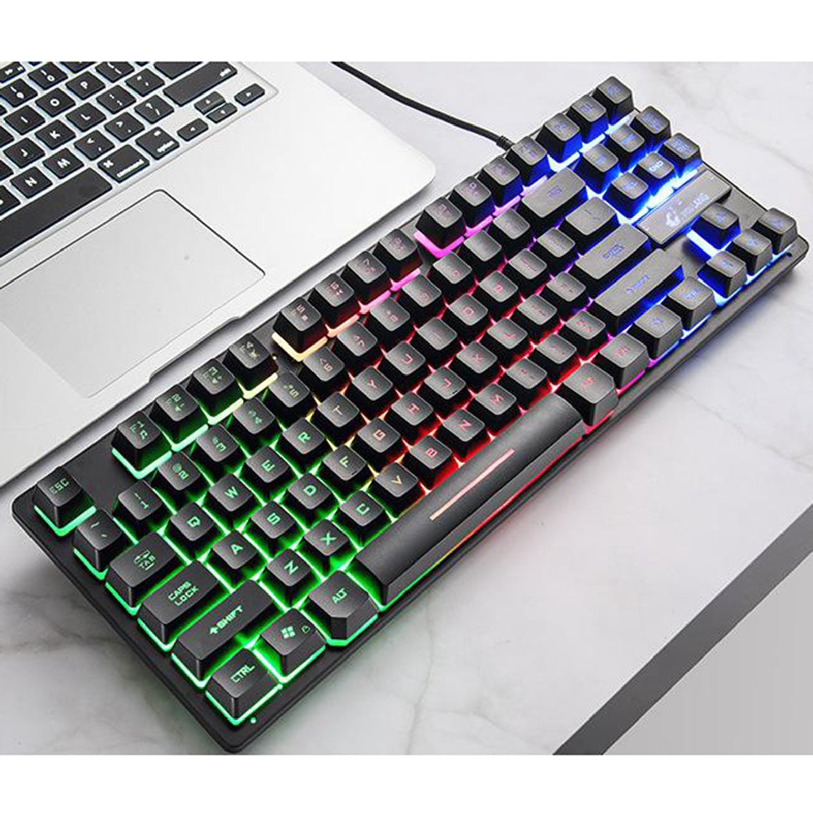 K16 87-Key USB Wired Gaming Keyboard Rainbow Backlight Keypads For PC Laptop