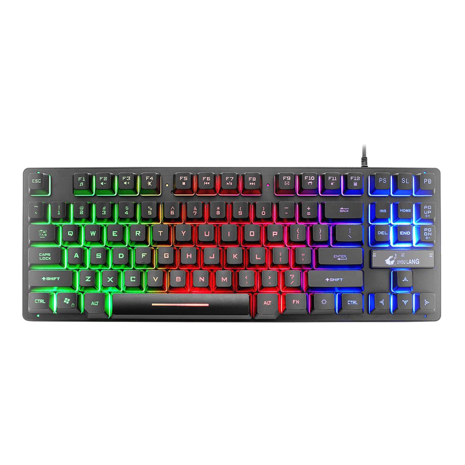 K16 87-Key USB Wired Gaming Keyboard Rainbow Backlight Keypads For PC Laptop