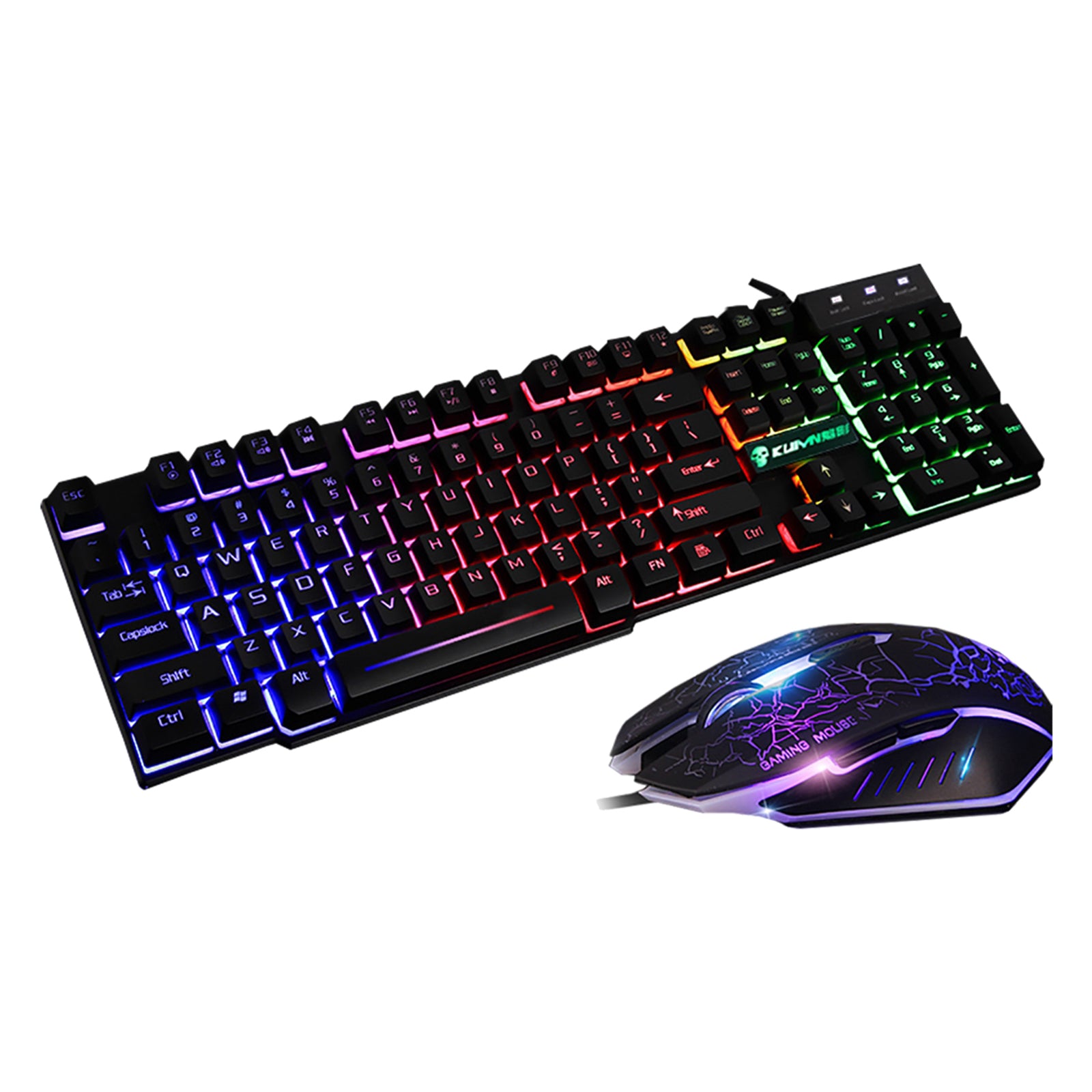 T6 Rainbow LED USB Wired Gaming Keyboard & Mouse Pad Set for PC Laptop Black