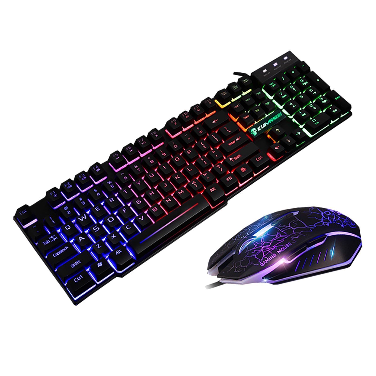 T6 Rainbow LED USB Wired Gaming Keyboard & Mouse Pad Set for PC Laptop Black