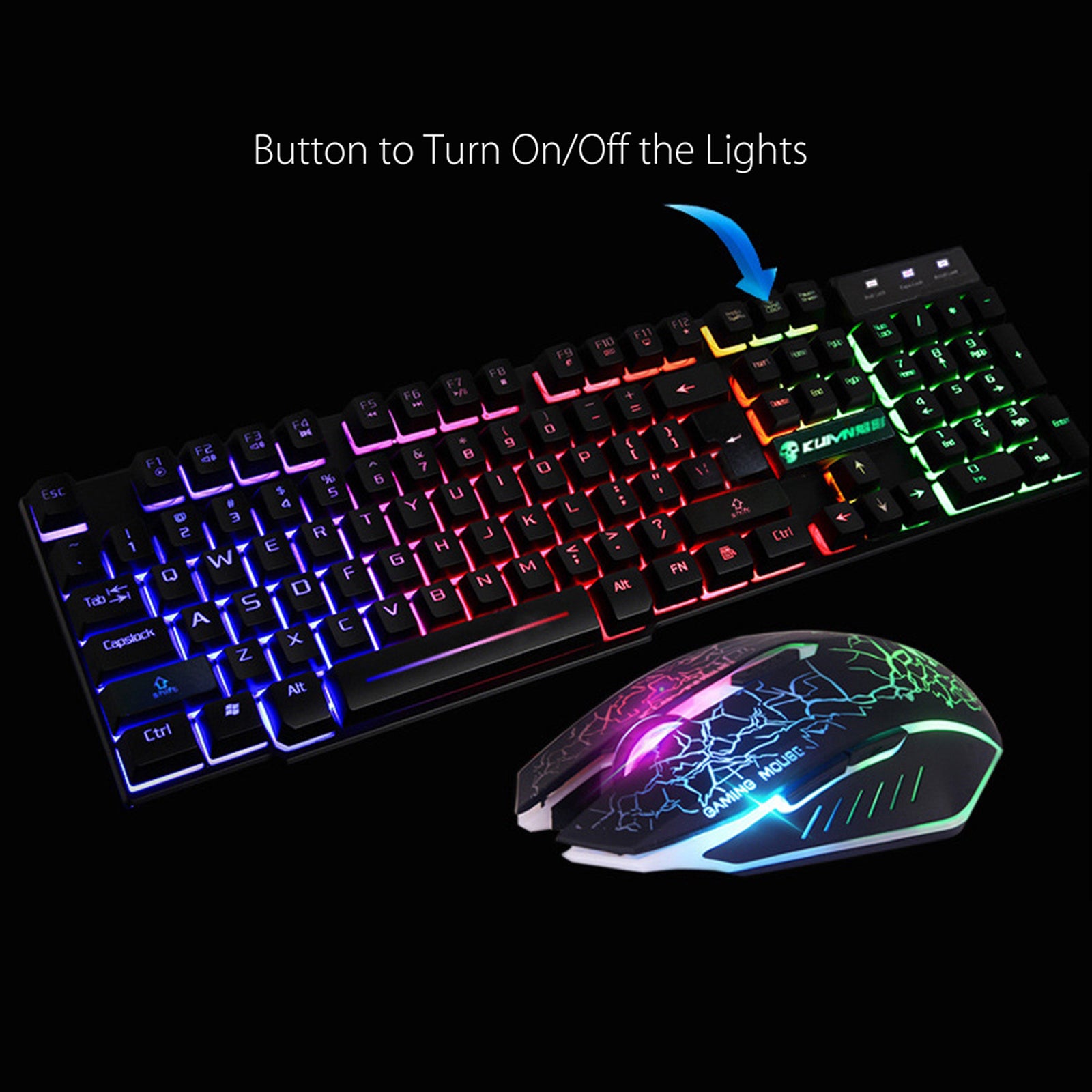 T6 Rainbow LED USB Wired Gaming Keyboard & Mouse Pad Set for PC Laptop Black