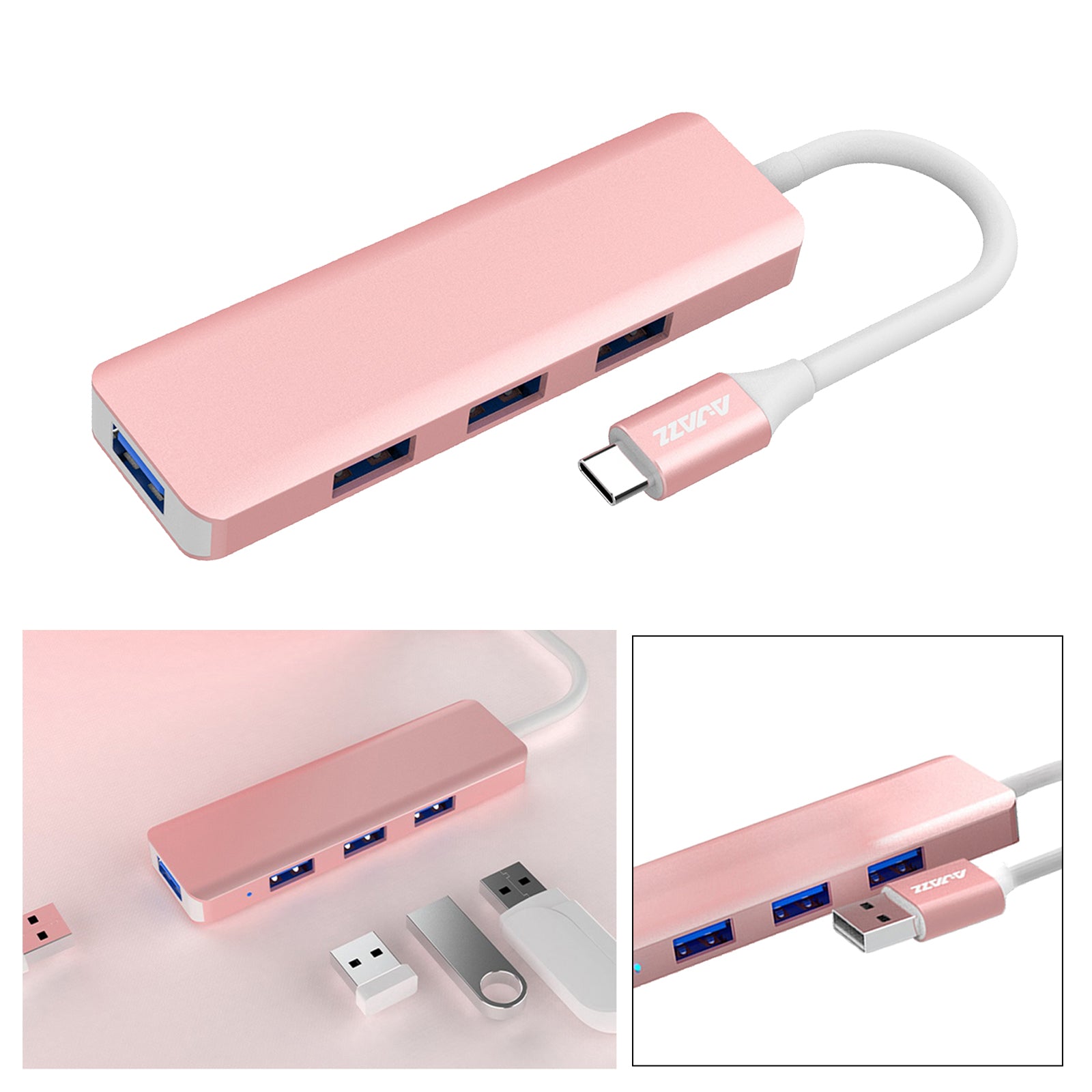 USB C HUB USB 3.0 Hub 4K HDMI Adapter 100W USB-C PD Charger AT101P Pink