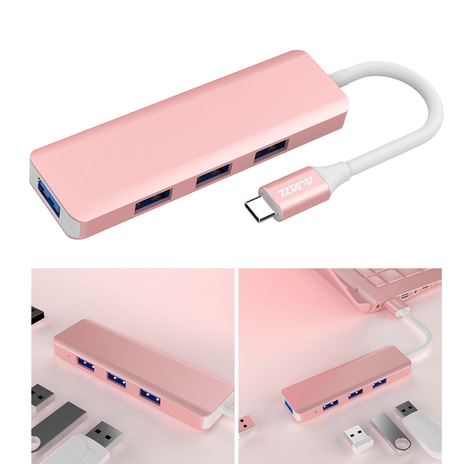 USB C HUB USB 3.0 Hub 4K HDMI Adapter 100W USB-C PD Charger AT101P Pink