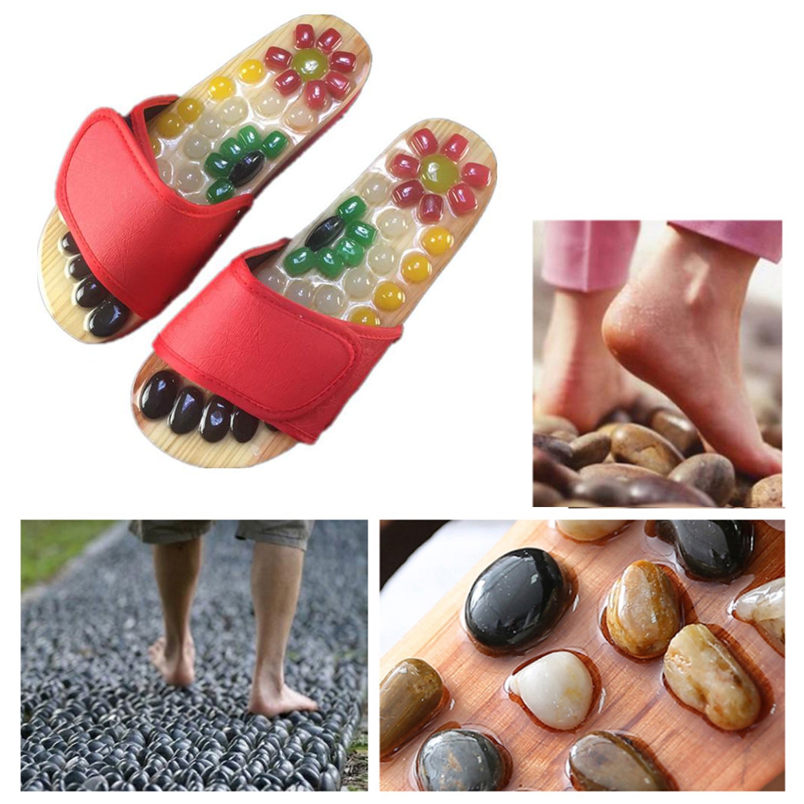 1 Pair Foot Massage Slipper Acupressure Foot Acupuncture Shoes Red 39-40