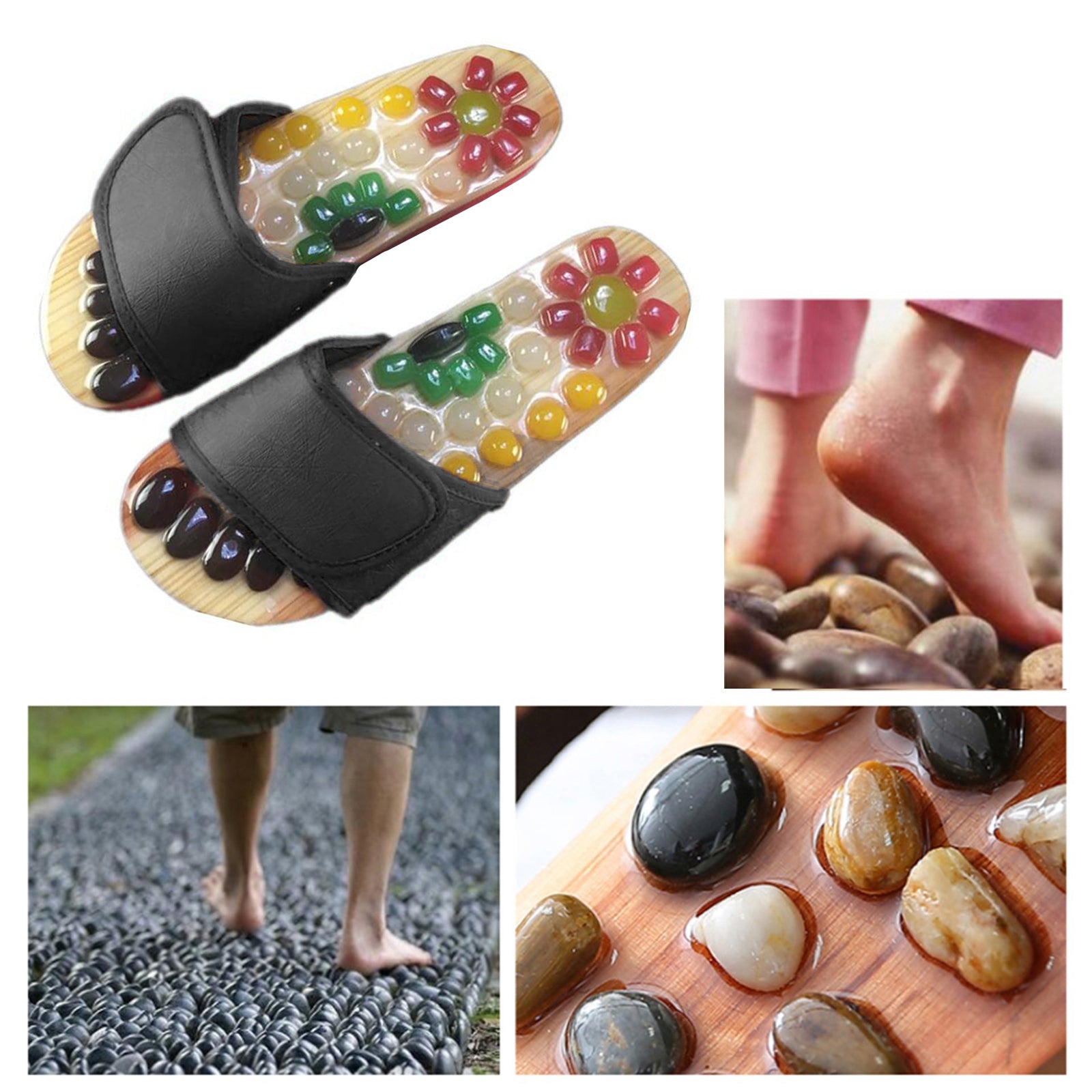 1 Pair Foot Massage Slipper Acupressure Foot Acupuncture Shoes Black 37-38