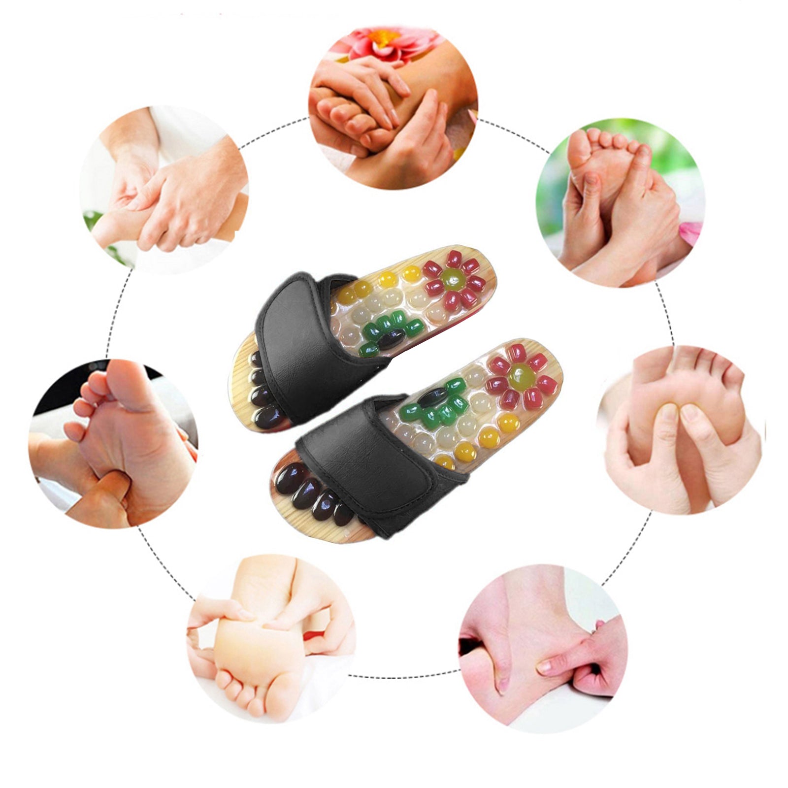 1 Pair Foot Massage Slipper Acupressure Foot Acupuncture Shoes Black 39-40