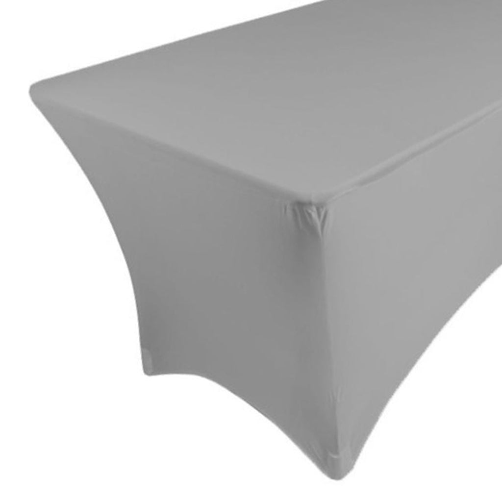 Fitted Polyester Tablecloth Rectangular Stretch Table Cover Silver