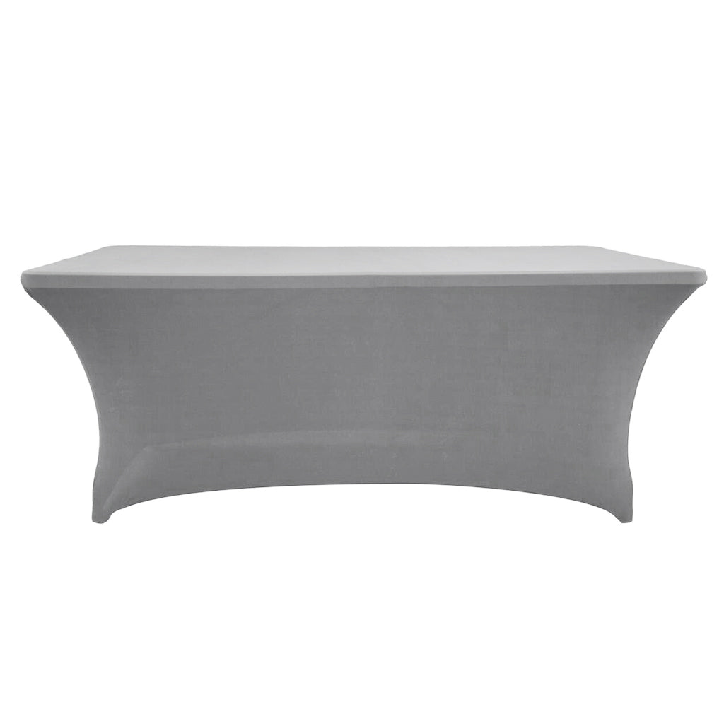 Fitted Polyester Tablecloth Rectangular Stretch Table Cover Silver