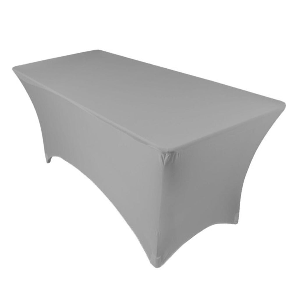 Fitted Polyester Tablecloth Rectangular Stretch Table Cover Silver