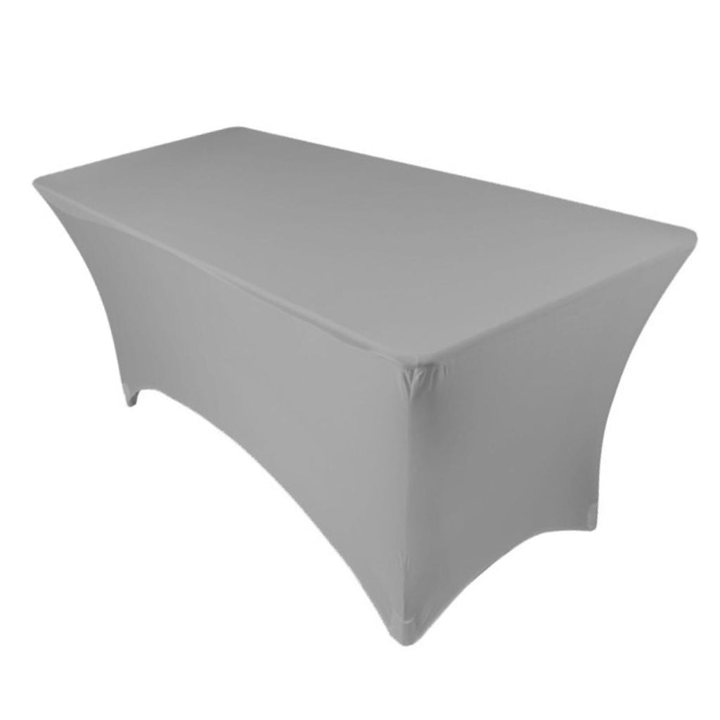 Fitted Polyester Tablecloth Rectangular Stretch Table Cover Silver